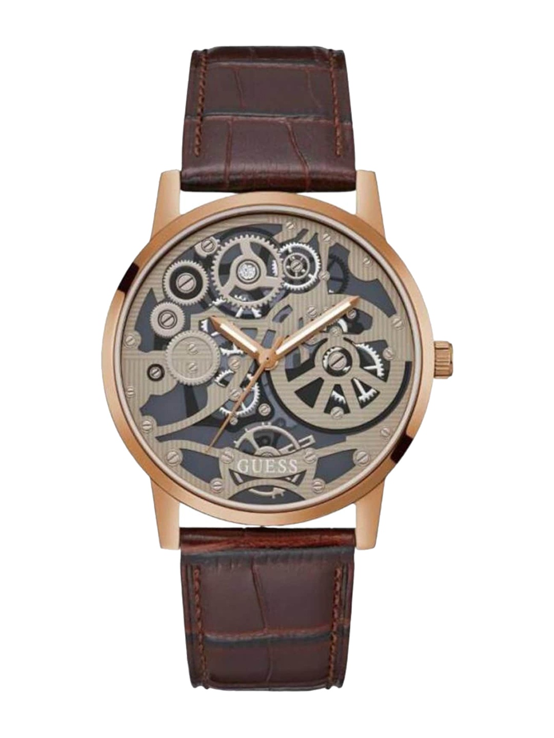 

GUESS Men Textured Dial & Leather Straps Analogue Watch GW0570G2, Brown