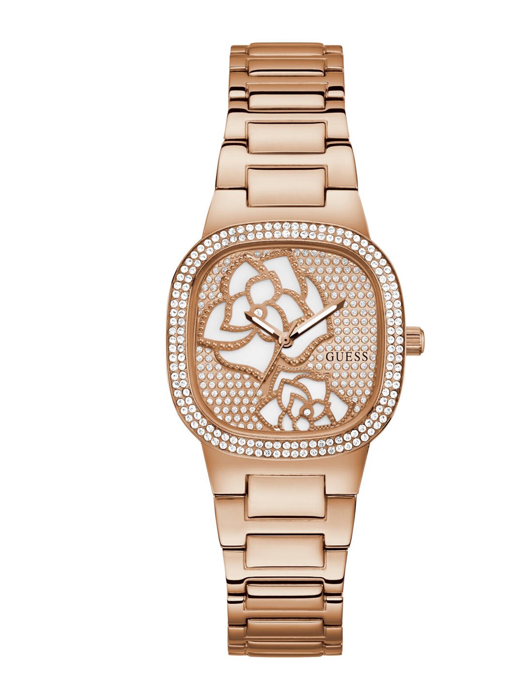 

GUESS Women Embellished Dial Stainless Steel Bracelet Style Straps Analogue Watch GW0544L4, Rose gold