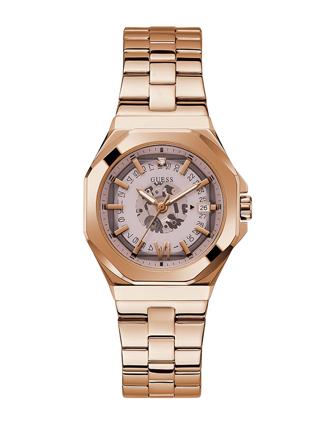 

GUESS Women Textured Asymmetric Water Resistance Analogue Watch-GW0551L3, Beige