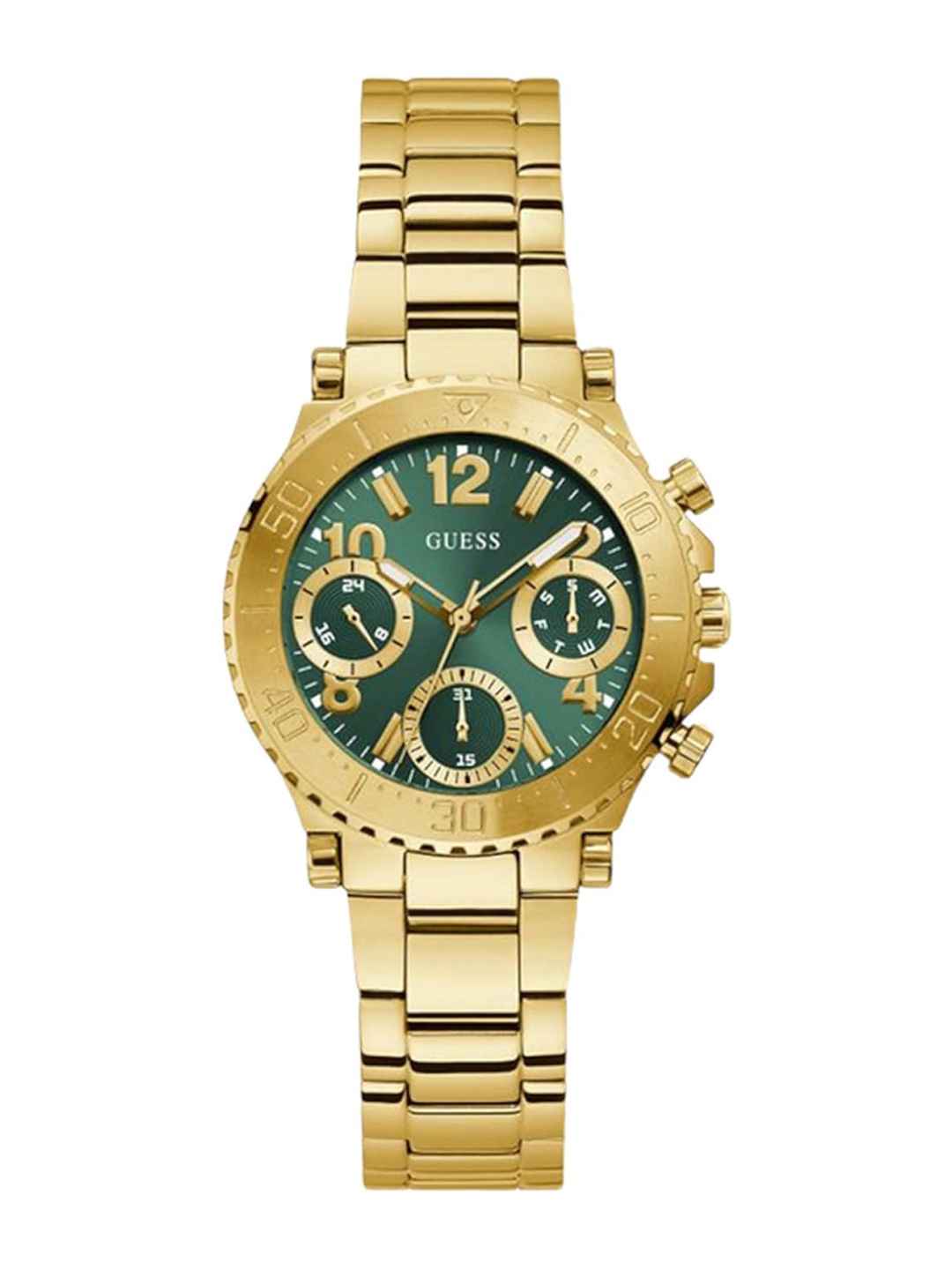 

GUESS Women Printed Dial & Bracelet Style Straps Analogue Watch GW0465L5, Green