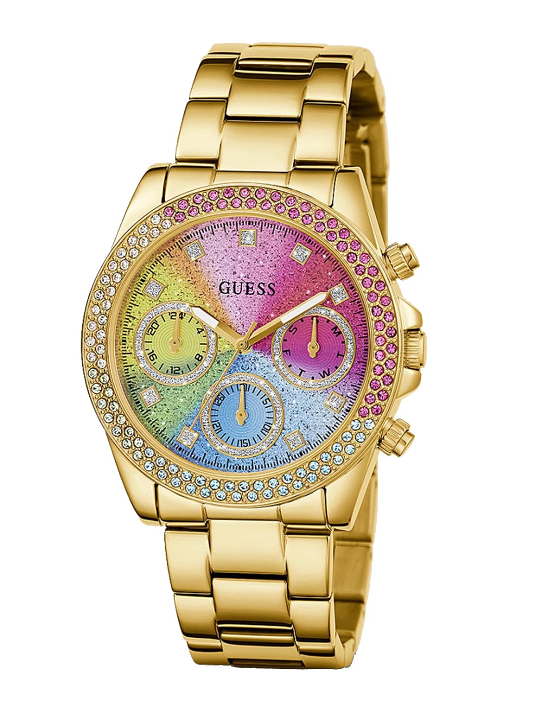 

GUESS Women Embellished Dial & Stainless Steel Straps Analogue Watch GW0483L4, Gold