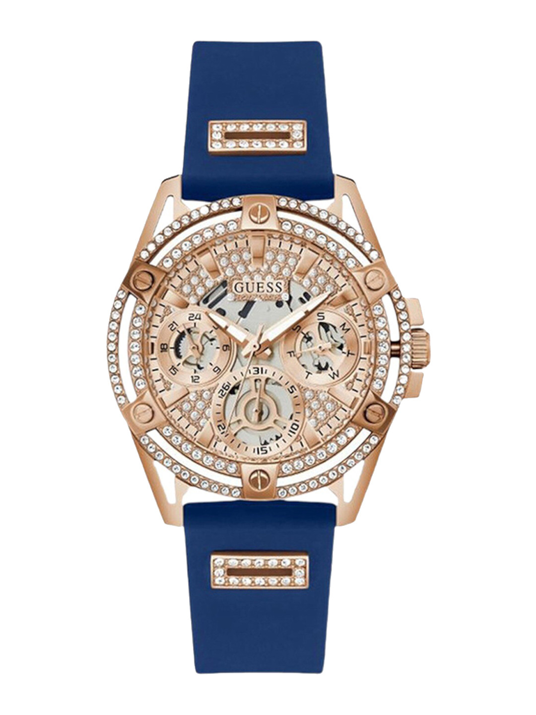 

GUESS Women Embellished Dial & Straps Analogue Chronograph Watch GW0536L5, Rose gold