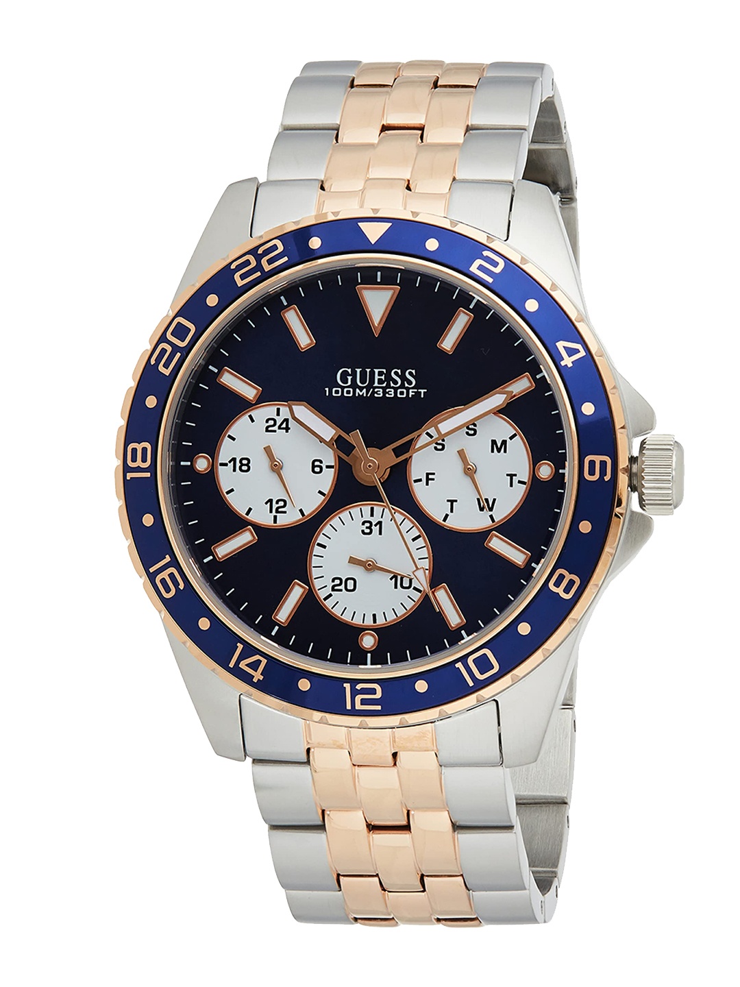 

GUESS Men Stainless Steel Bracelet Style Straps Analogue Chronograph Watch W1107G3, Blue