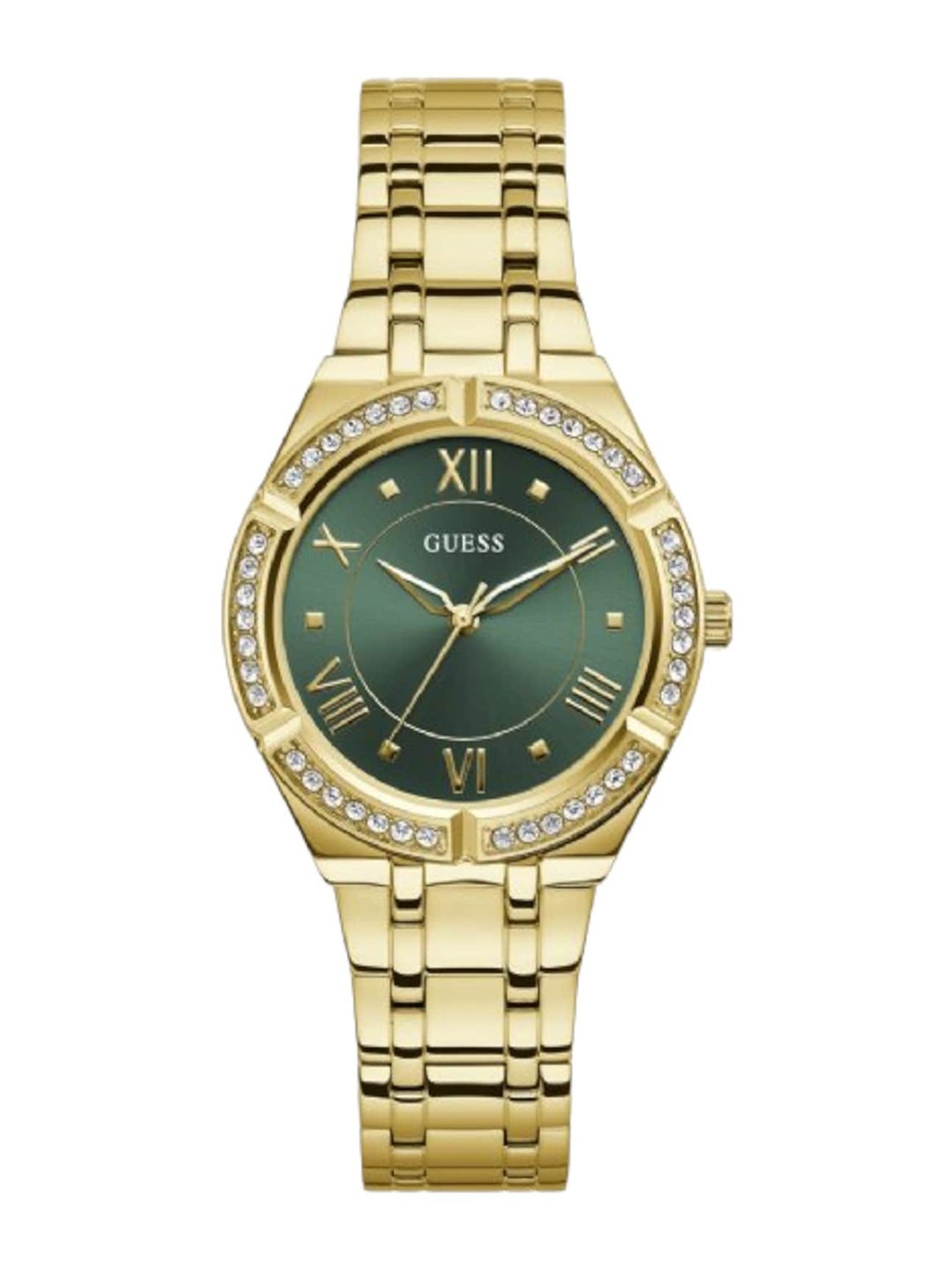 

GUESS Women Embellished Dial Stainless Steel Bracelet Style Straps Analogue Watch GW0033L8, Green