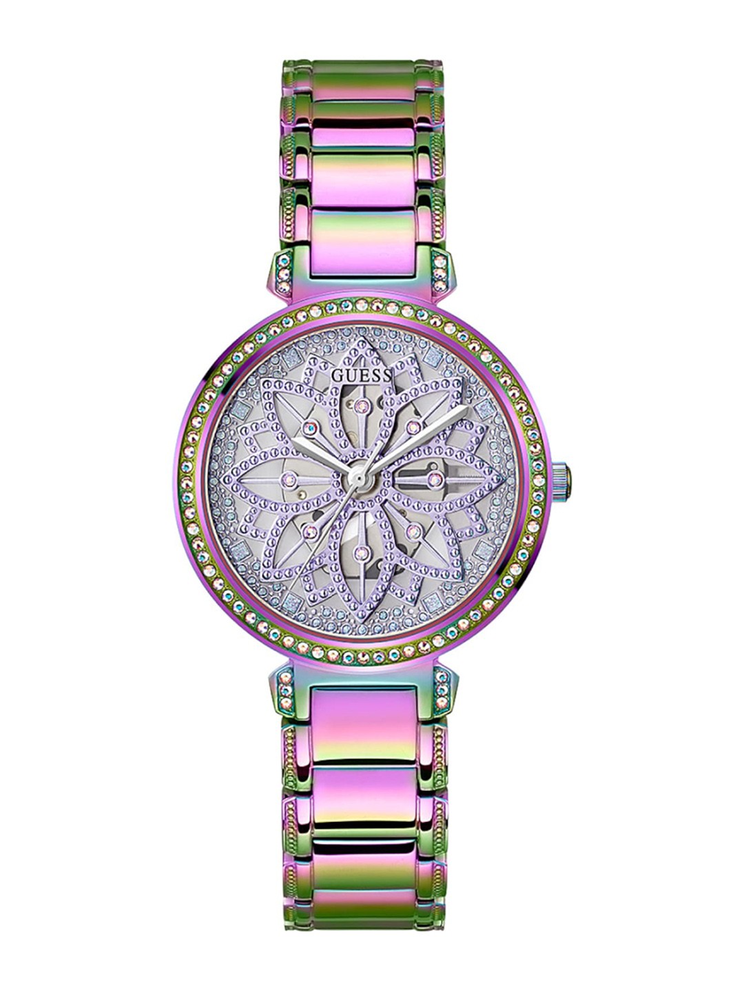 

GUESS Women Embellished Dial & Stainless Steel Straps Analogue Watch GW0528L4, Purple