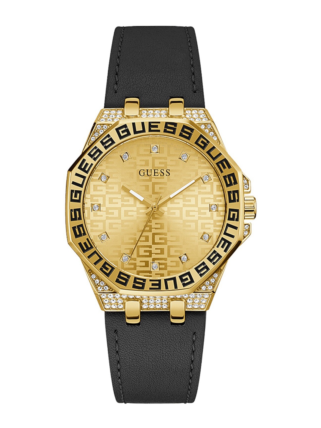 

GUESS Women Embellished Dial & Leather Straps Analogue Watch GW0547L3, Beige