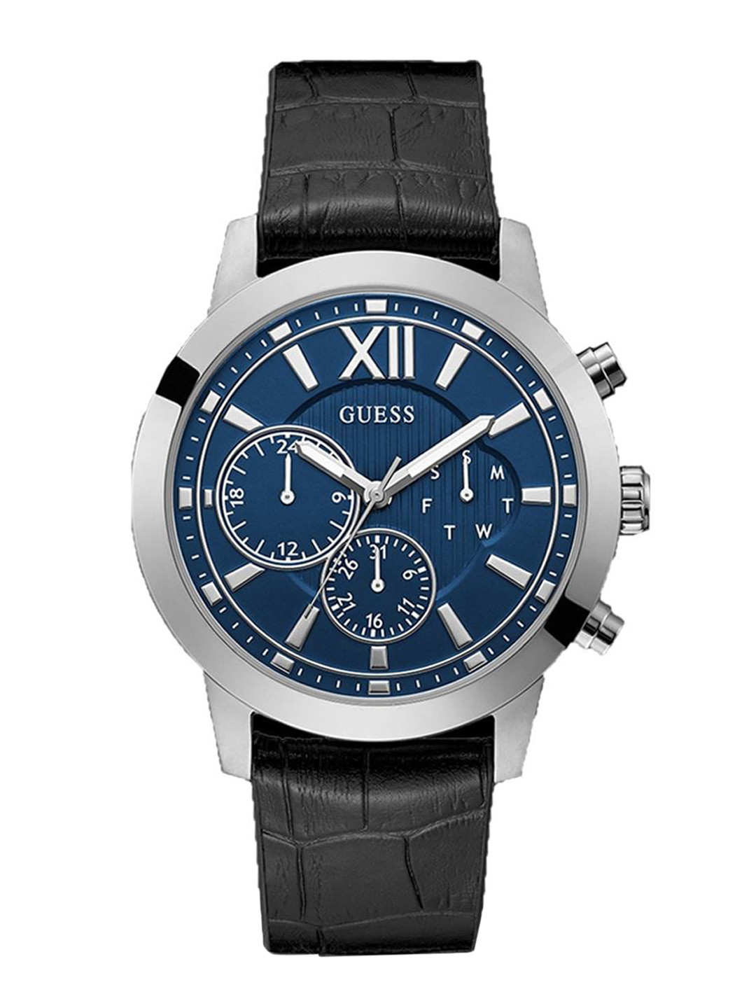

GUESS Men Leather Straps Analogue Watch GW0219G1, Blue