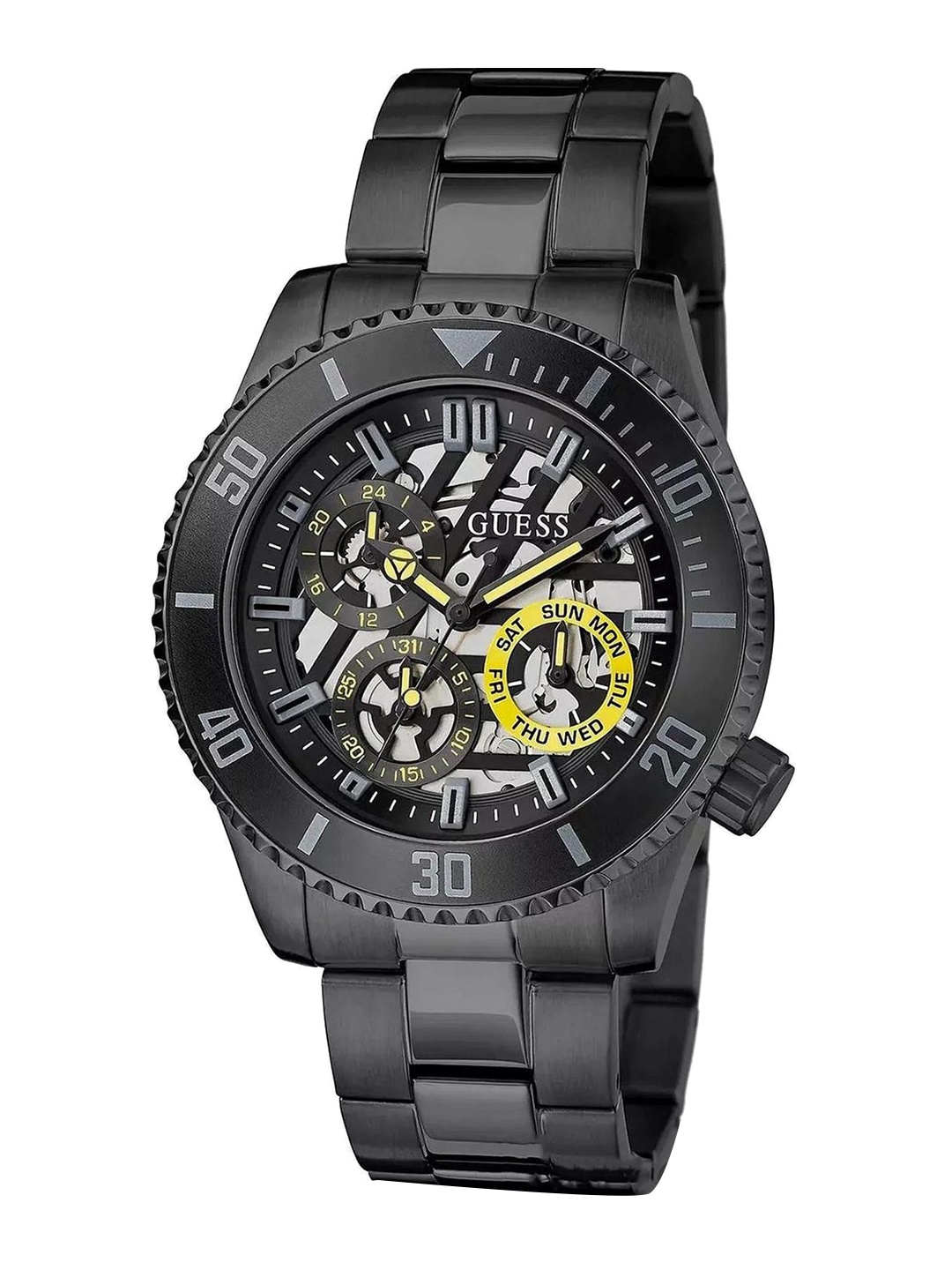 

GUESS Men Skeleton Dial & Black Stainless Steel Straps Analogue Watch GW0488G3