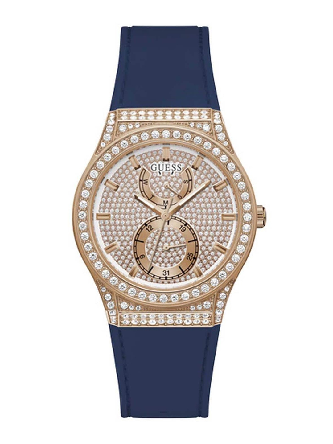 

GUESS Women Embellished Dial & Straps Analogue Watch GW0439L4, Rose gold