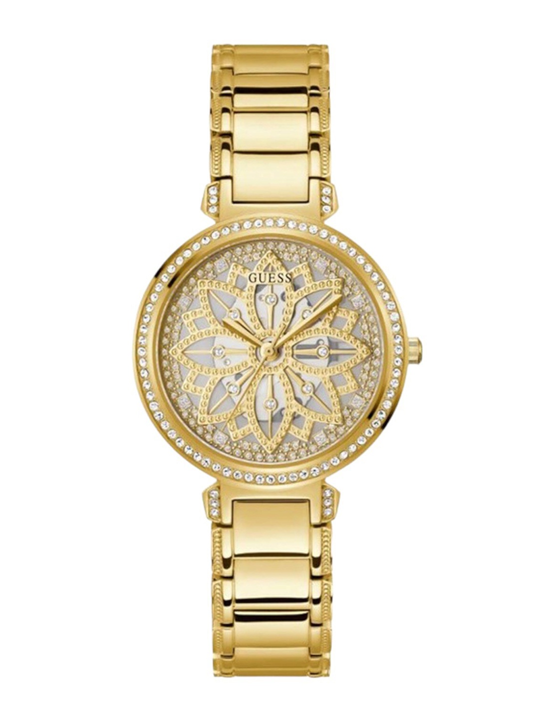 

GUESS Women Embellished Dial Stainless Steel Bracelet Style Straps Analogue Watch GW0528L2, Gold