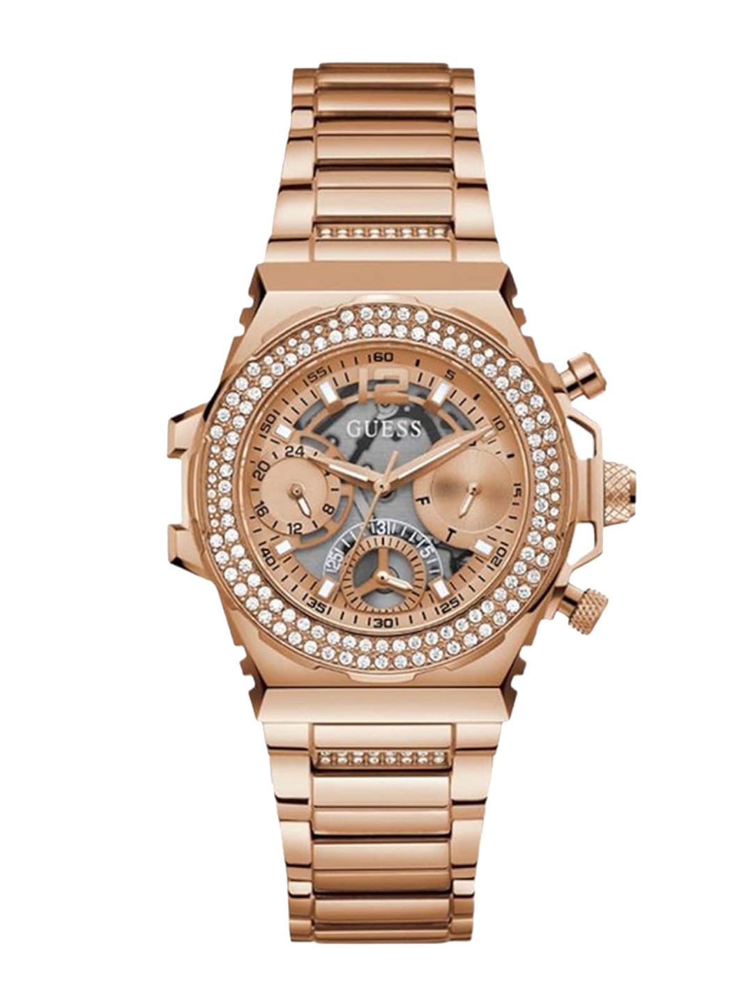 

GUESS Women Embellished Dial & Bracelet Style Straps Analogue Watch GW0552L3, Rose gold