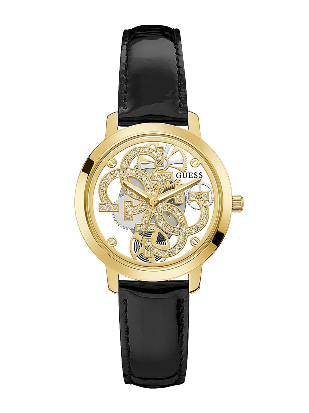 

GUESS Women Embellished Dial & Leather Bracelet Style Straps Analogue Watch GW0383L1, Gold