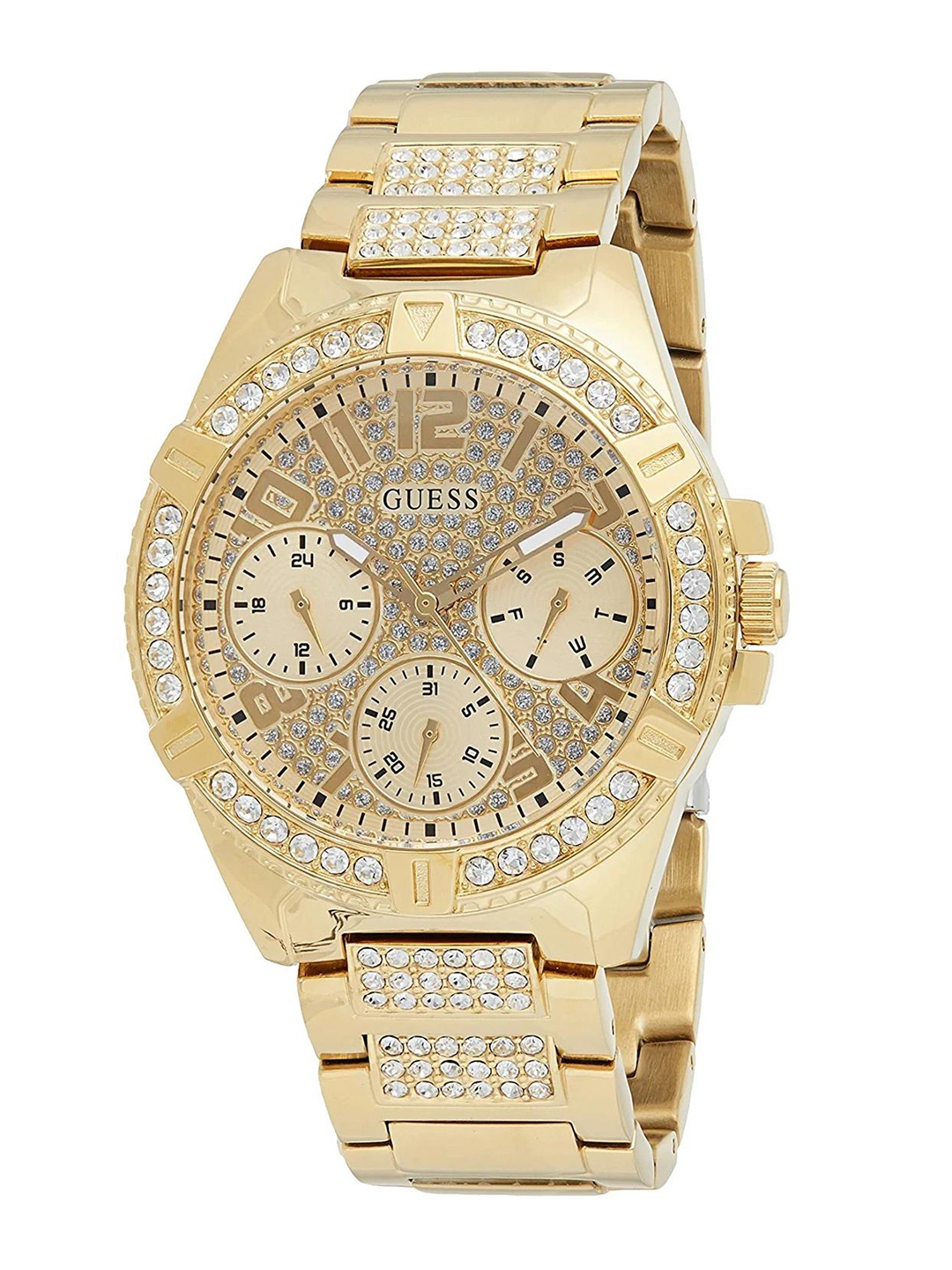 

GUESS Women Embellished Dial & Bracelet Style Straps Analogue Watch W1156L2, Gold