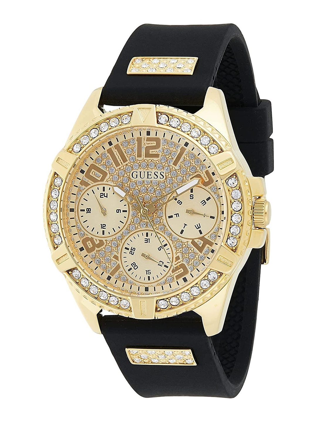 

GUESS Women Embellished Dial Bracelet Style Straps Analogue Watch W1160L1, Gold