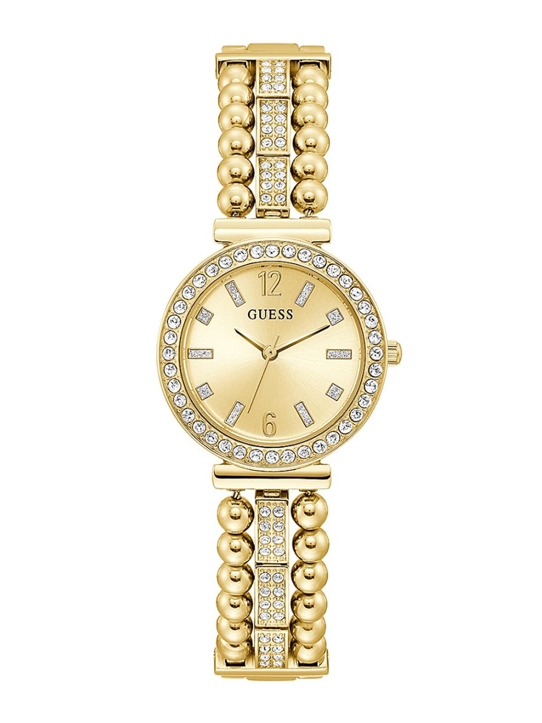 

GUESS Women Embellished Dial & Bracelet Style Straps Analogue Watch GW0401L2, Gold