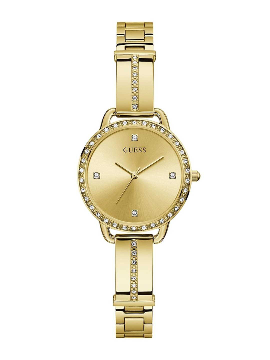 

GUESS Women Embellished Dial & Stainless Steel Straps Analogue Watch GW0022L2, Gold