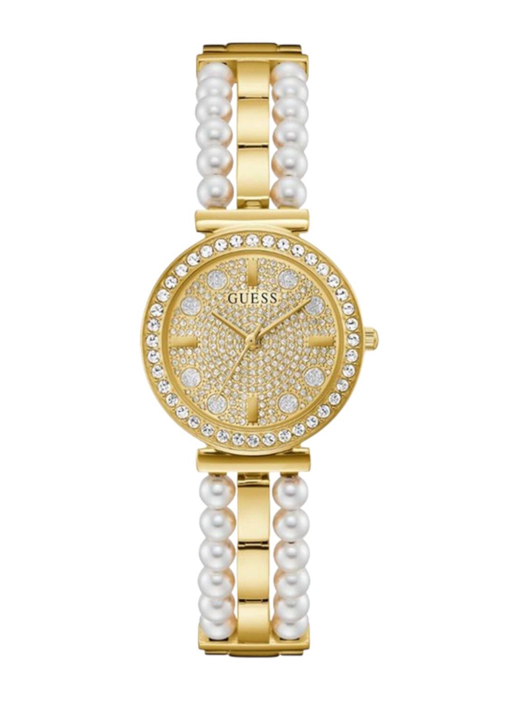

GUESS Women Embellished Dial Stainless Steel Bracelet Style Straps Analogue Watch GW0531L2, Beige