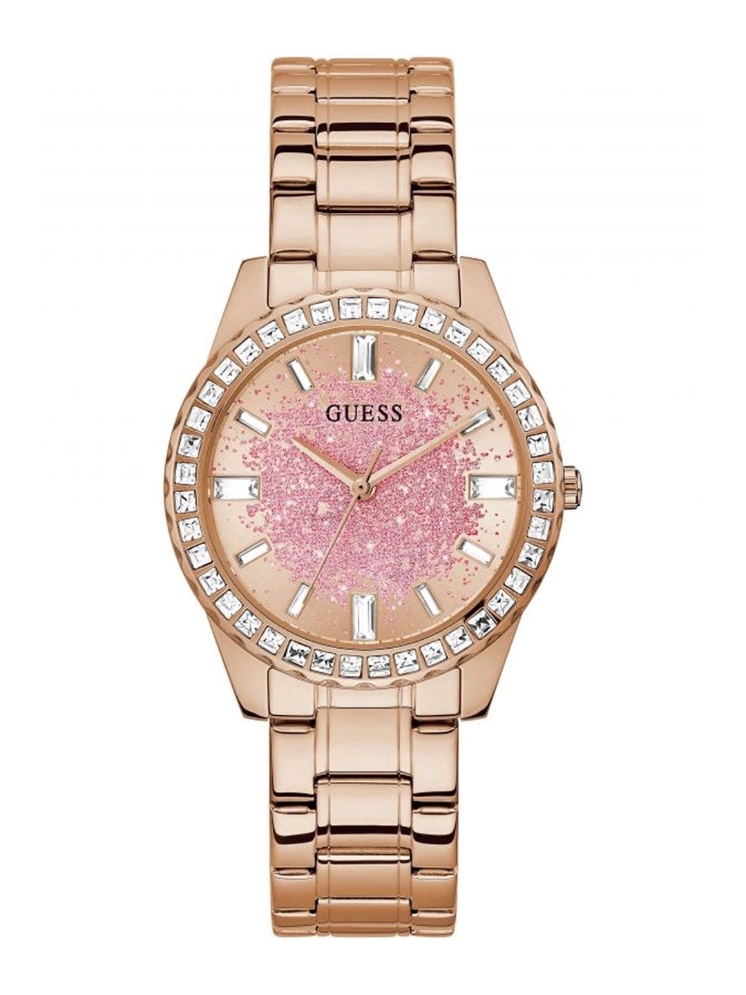 

GUESS Women Embellished Dial & Stainless Steel Straps Analogue Watch GW0405L3, Rose gold