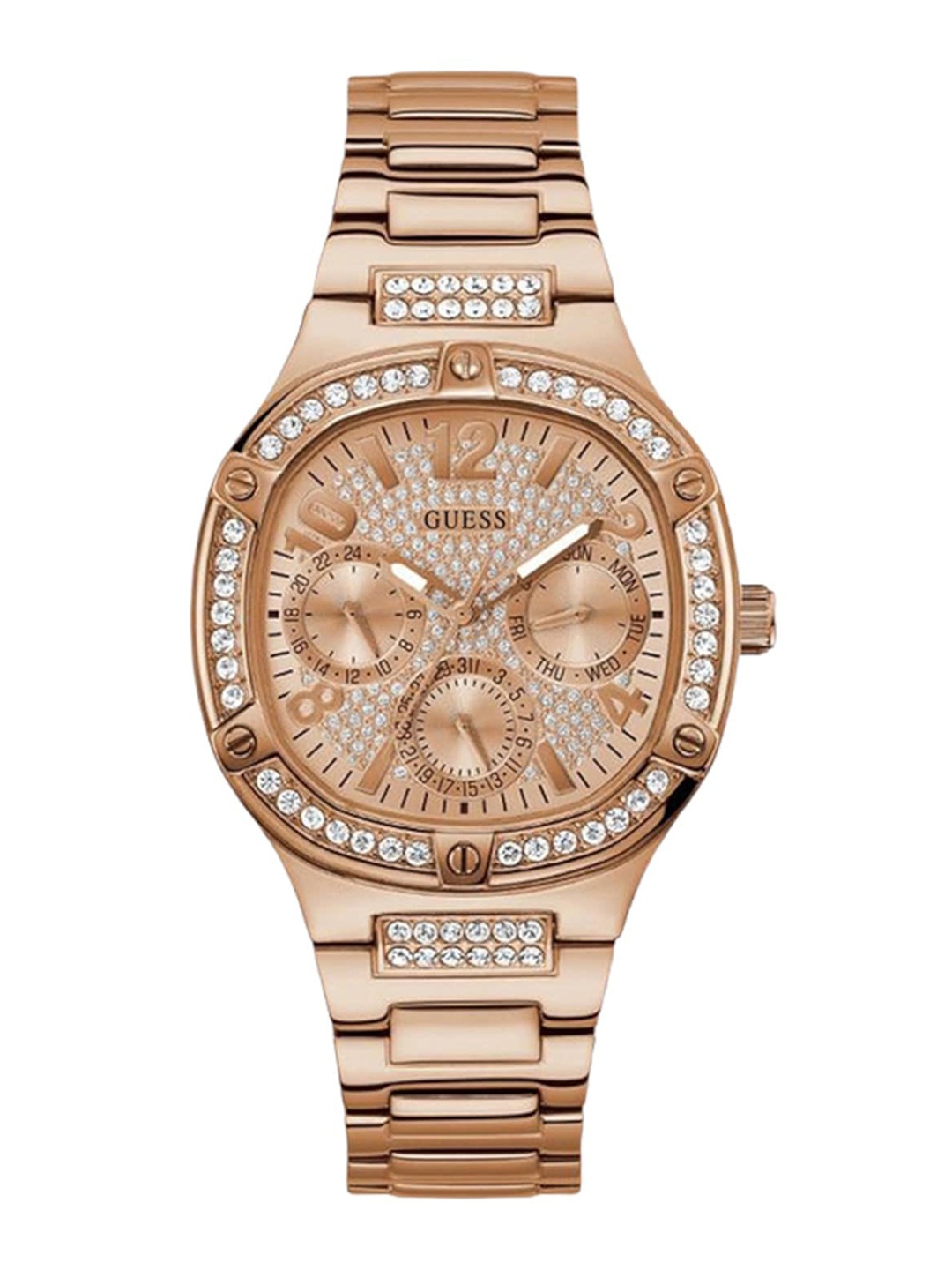 

GUESS Women Embellished Dial Stainless Steel Bracelet Style Straps Watch GW0558L3, Rose gold