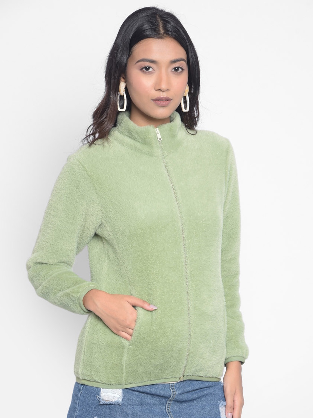 

Crimsoune Club Mock Collar Front Open Sweatshirt, Green