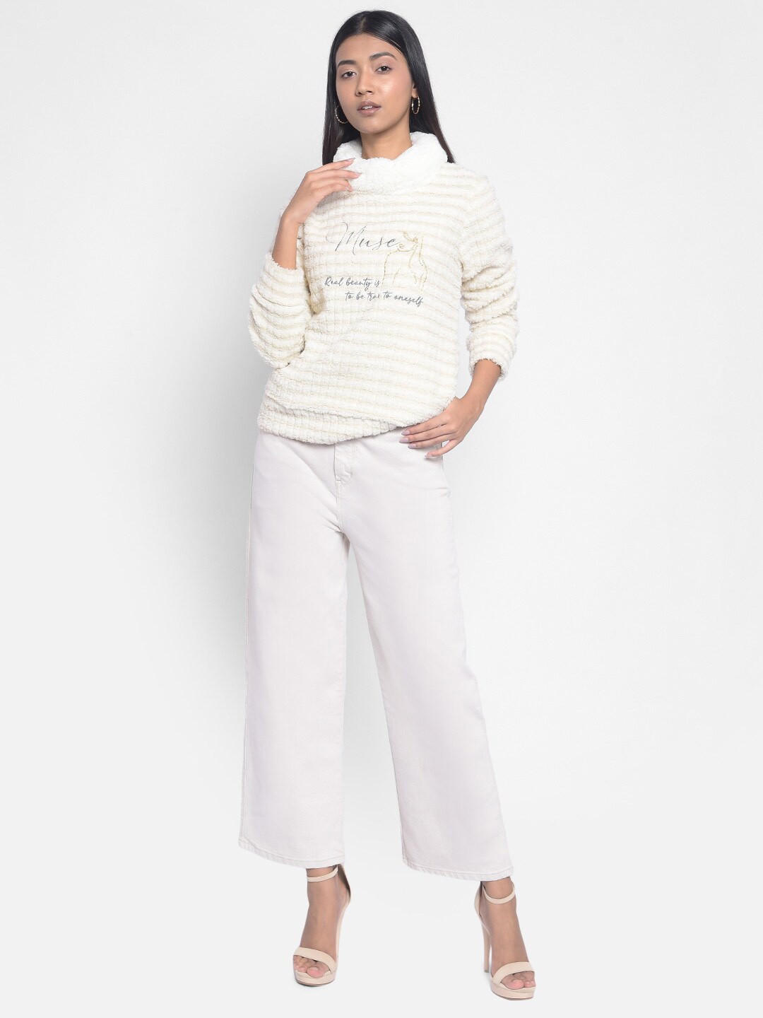 

Crimsoune Club Striped Turtle Neck Pullover Sweatshirt, White