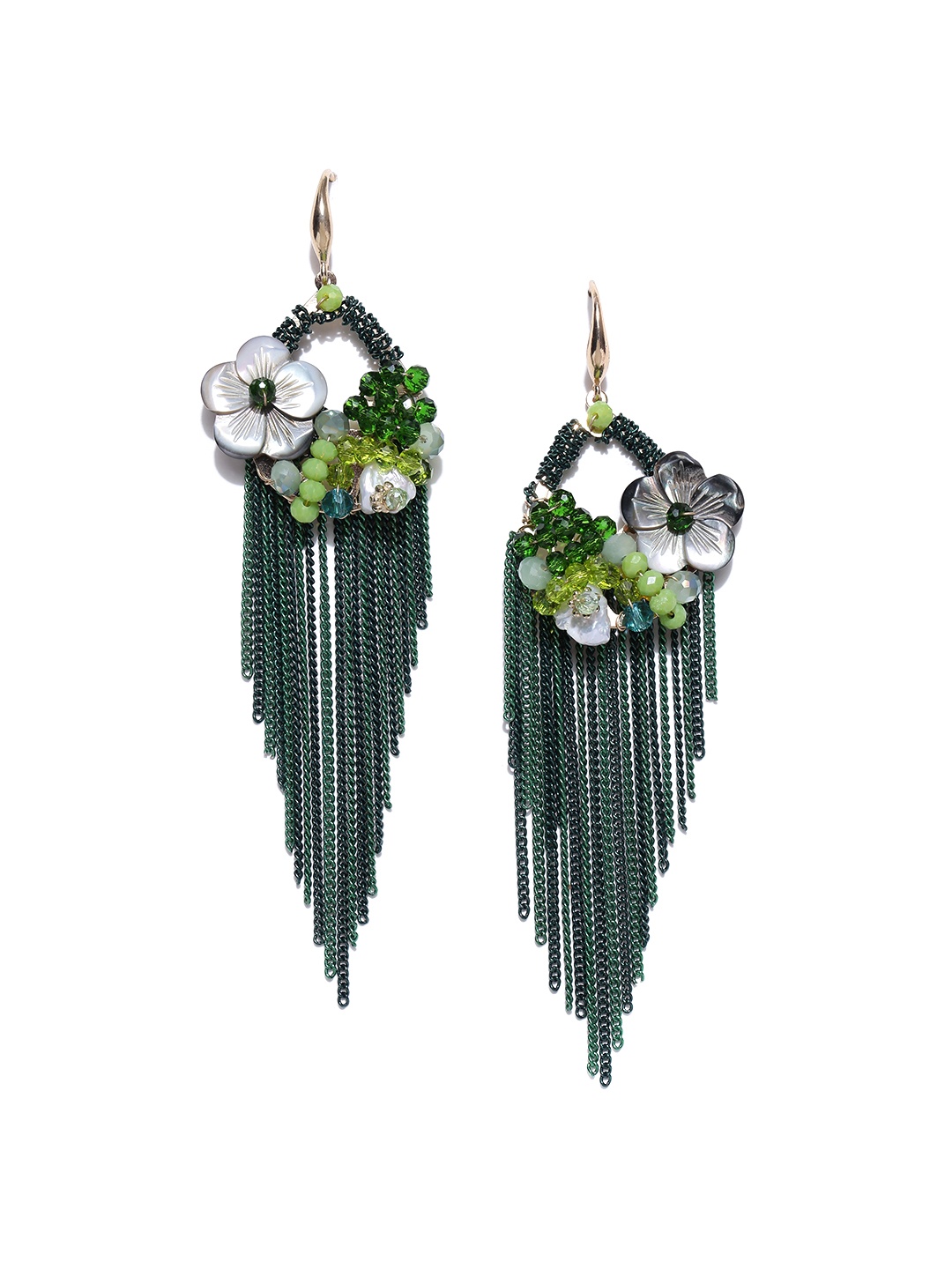 

YouBella Green Contemporary Stone-Studded Tasselled Earrings
