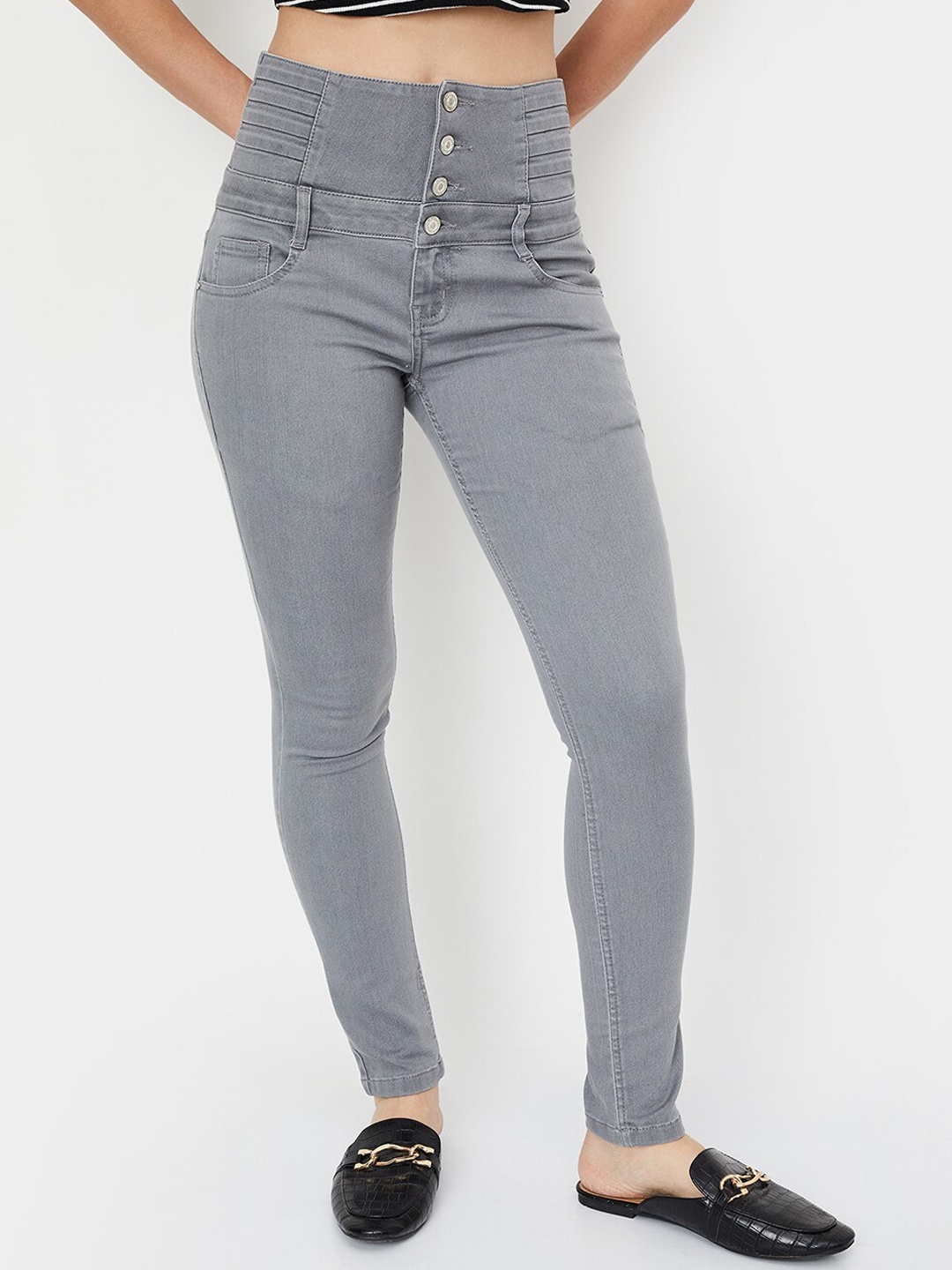 

max Women Clean Look High-Rise Stretchable Jeans, Grey