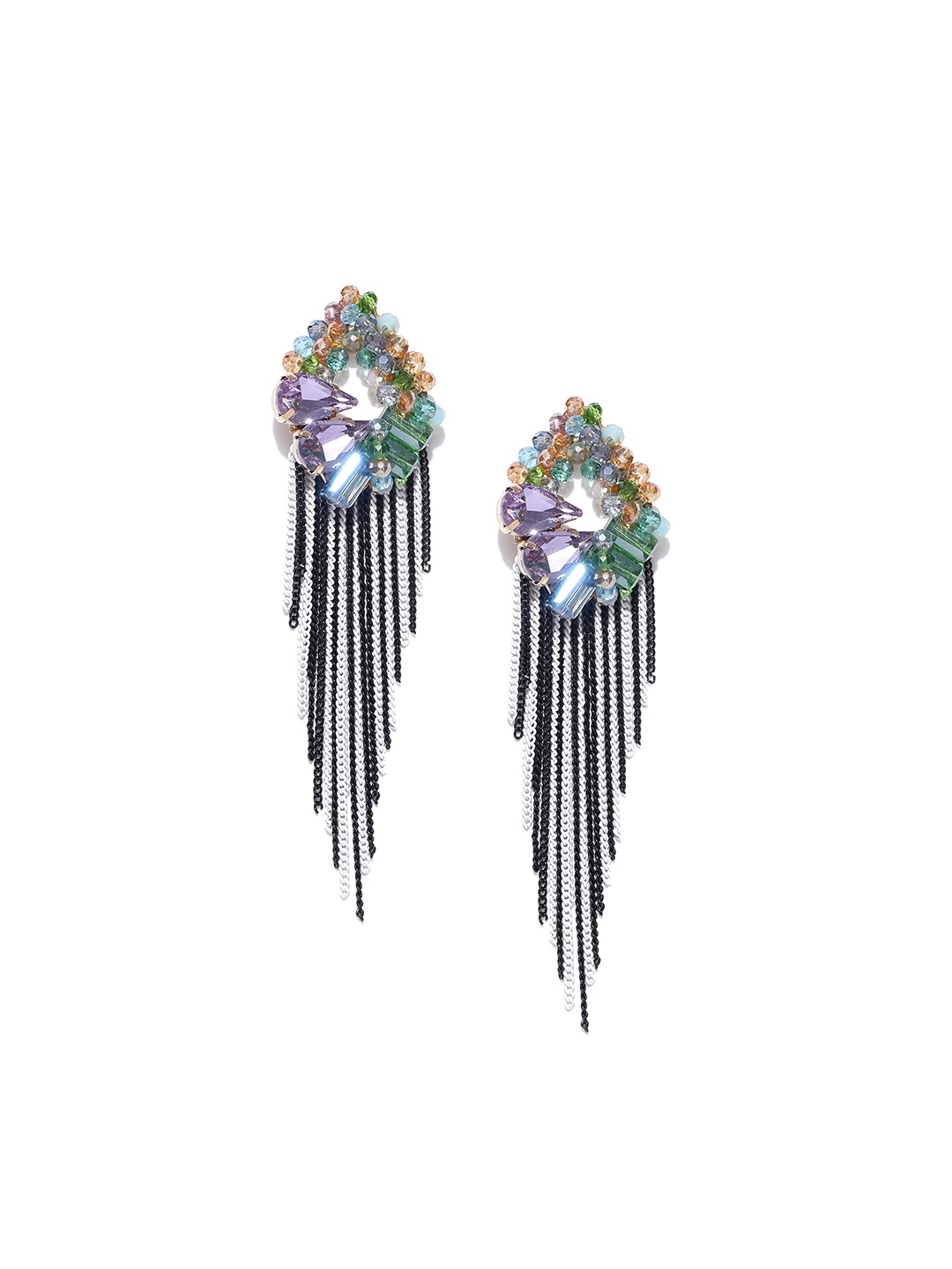 

YouBella Multicoloured Circular Stone-Studded Tasselled Earrings, Multi