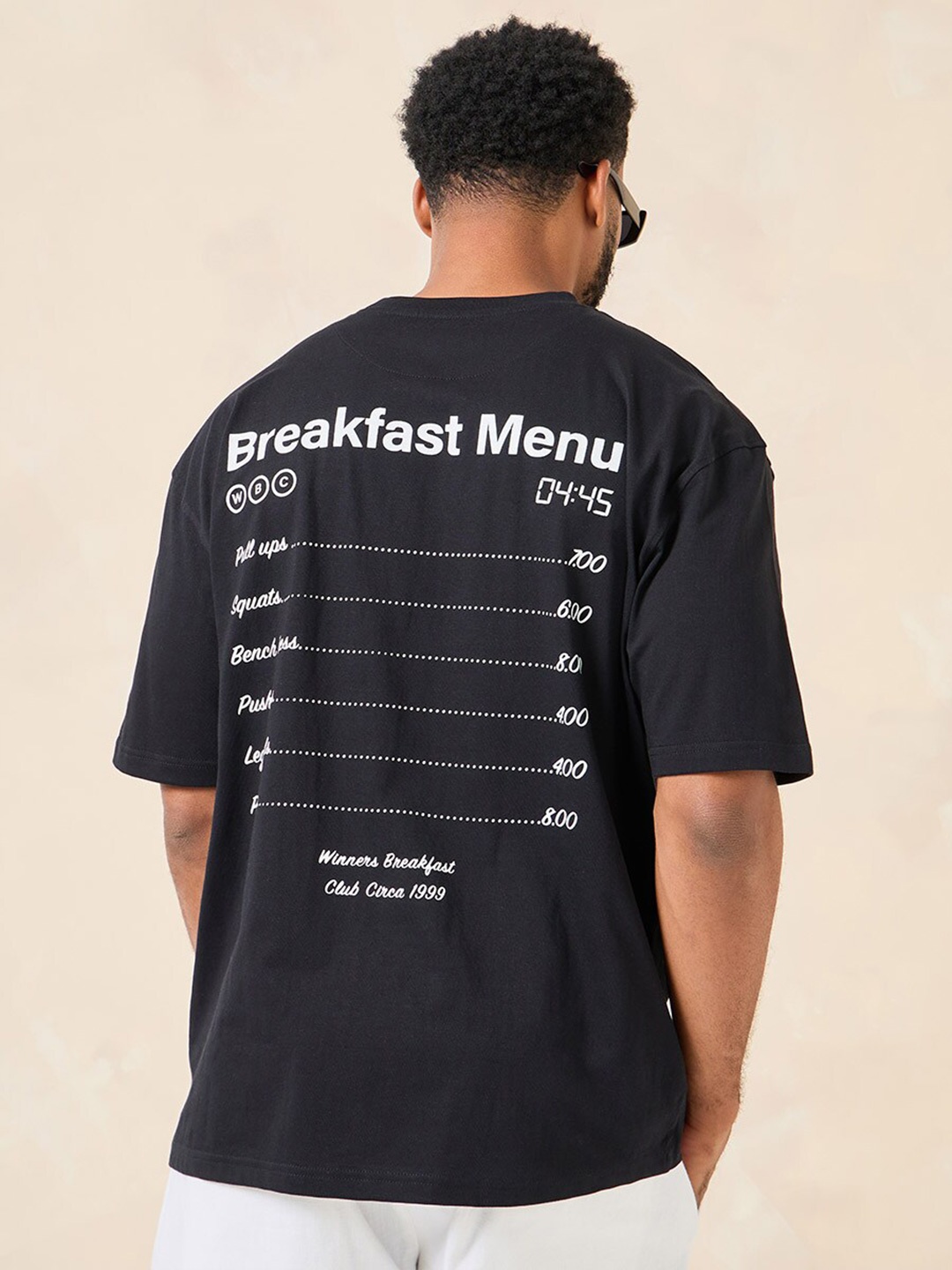 

Styli Men Breakfast Graphic Compact Cotton Jersey Oversize Fit Tee, Black