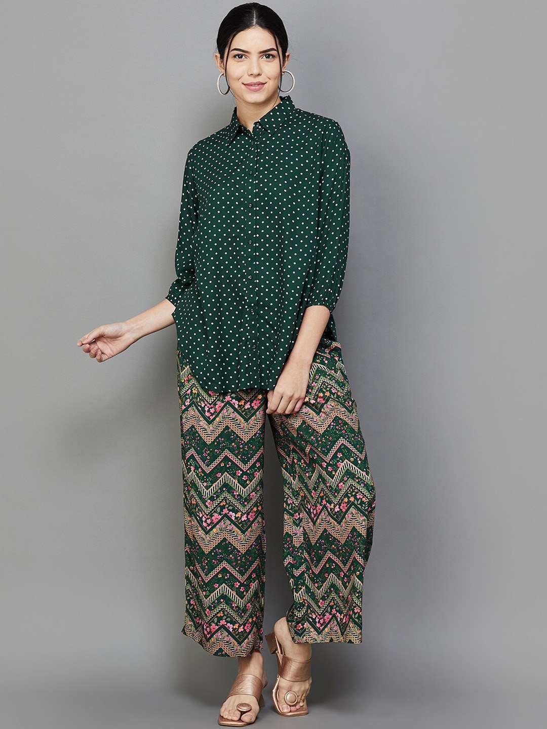 

Melange by Lifestyle Printed Shirt With Palazzos, Green
