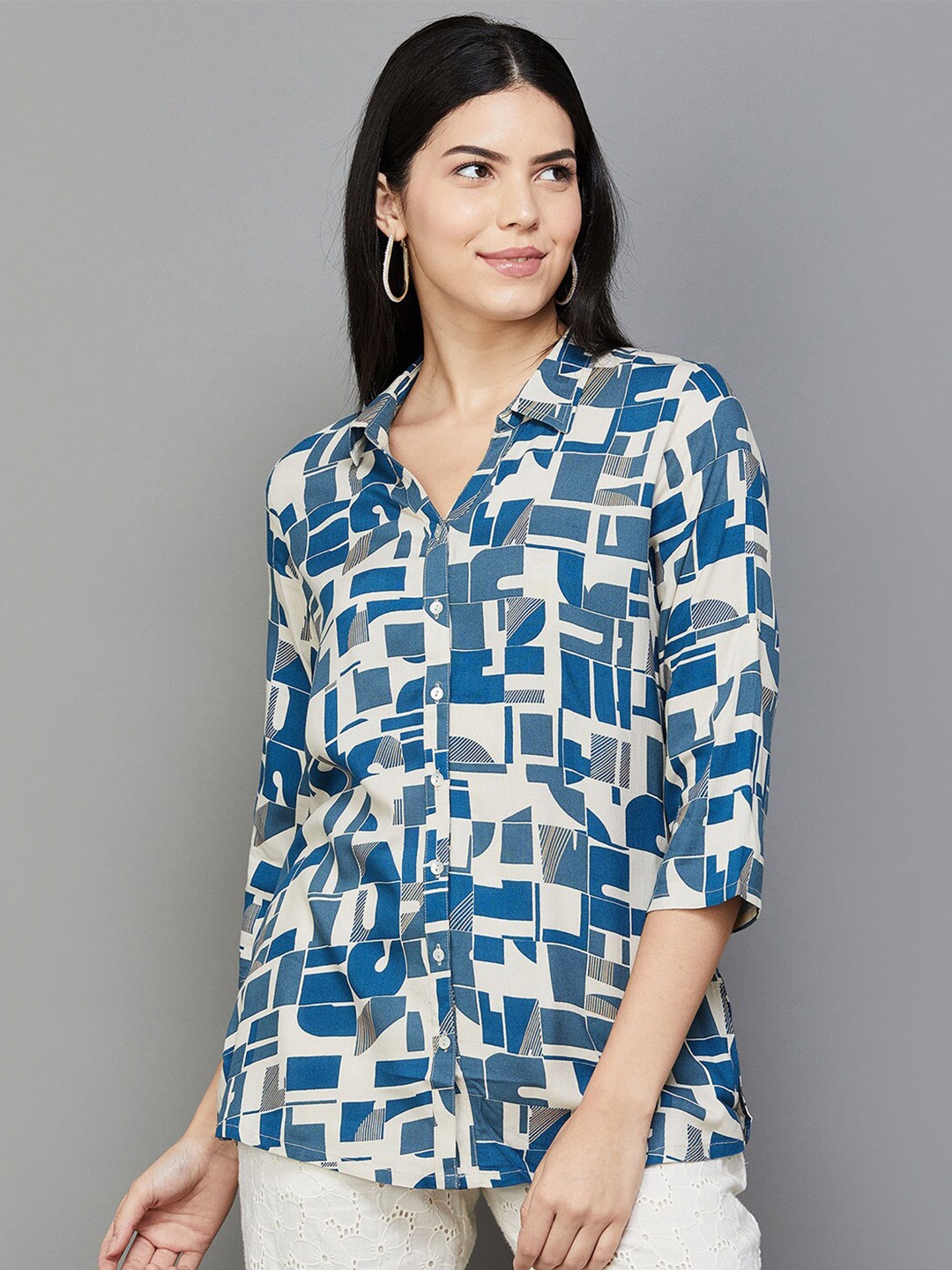 

Melange by Lifestyle Abstract Printed Shirt Style Top, Blue
