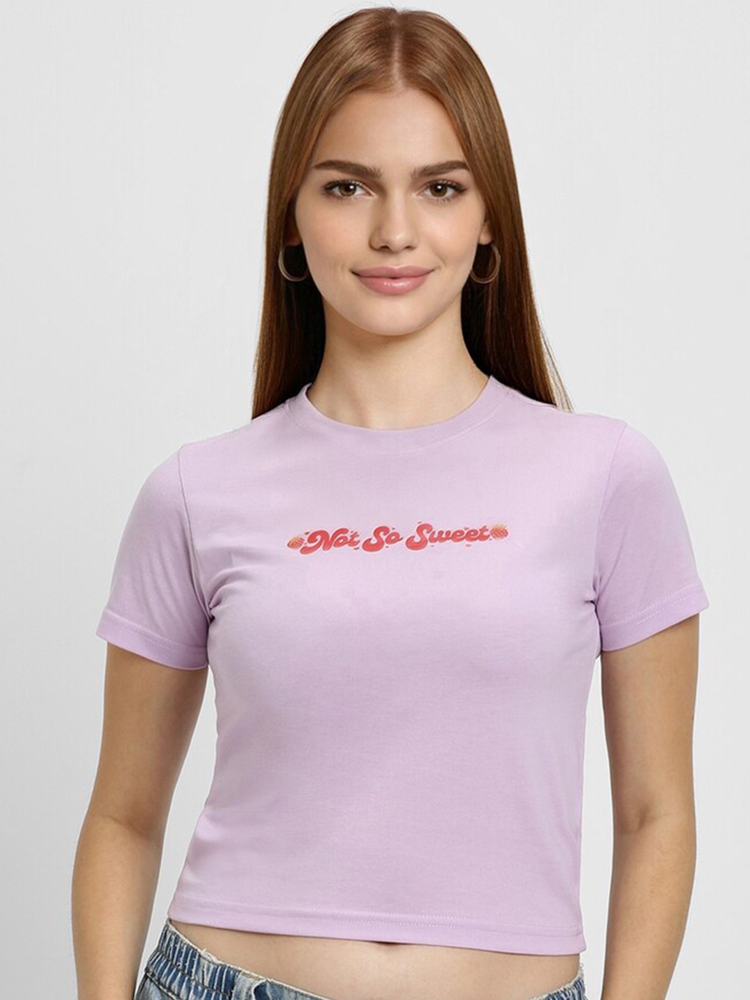 

FOREVER 21 Typography Printed Round Neck Short Sleeve Cotton T-Shirt, Purple