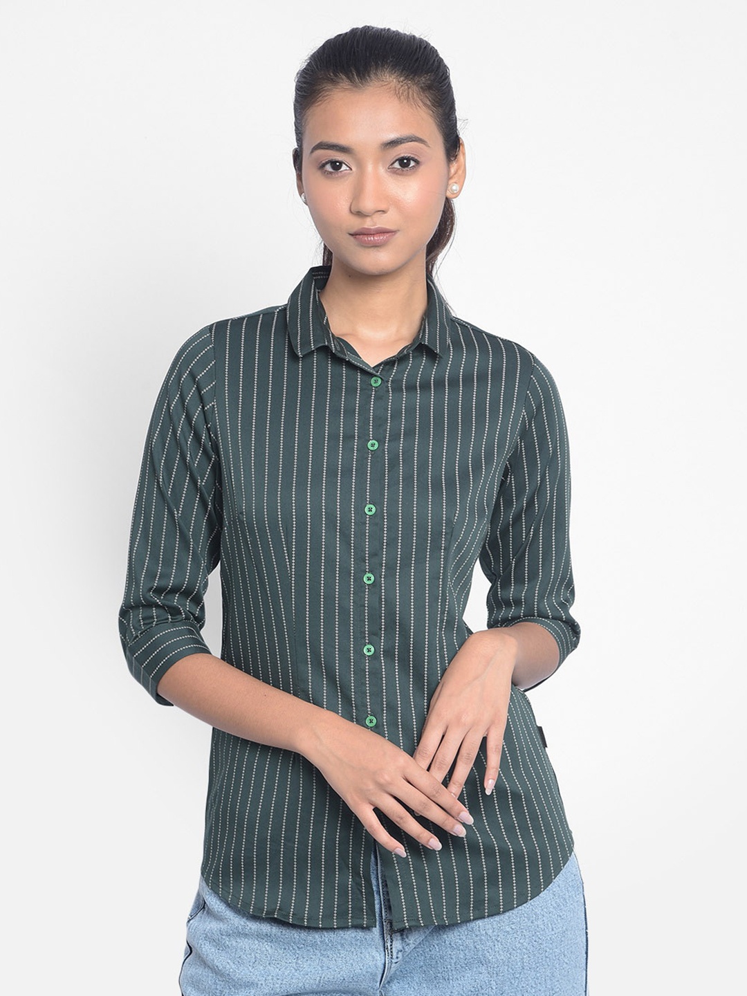 

Crimsoune Club Classic Vertical Striped Casual Shirt, Green