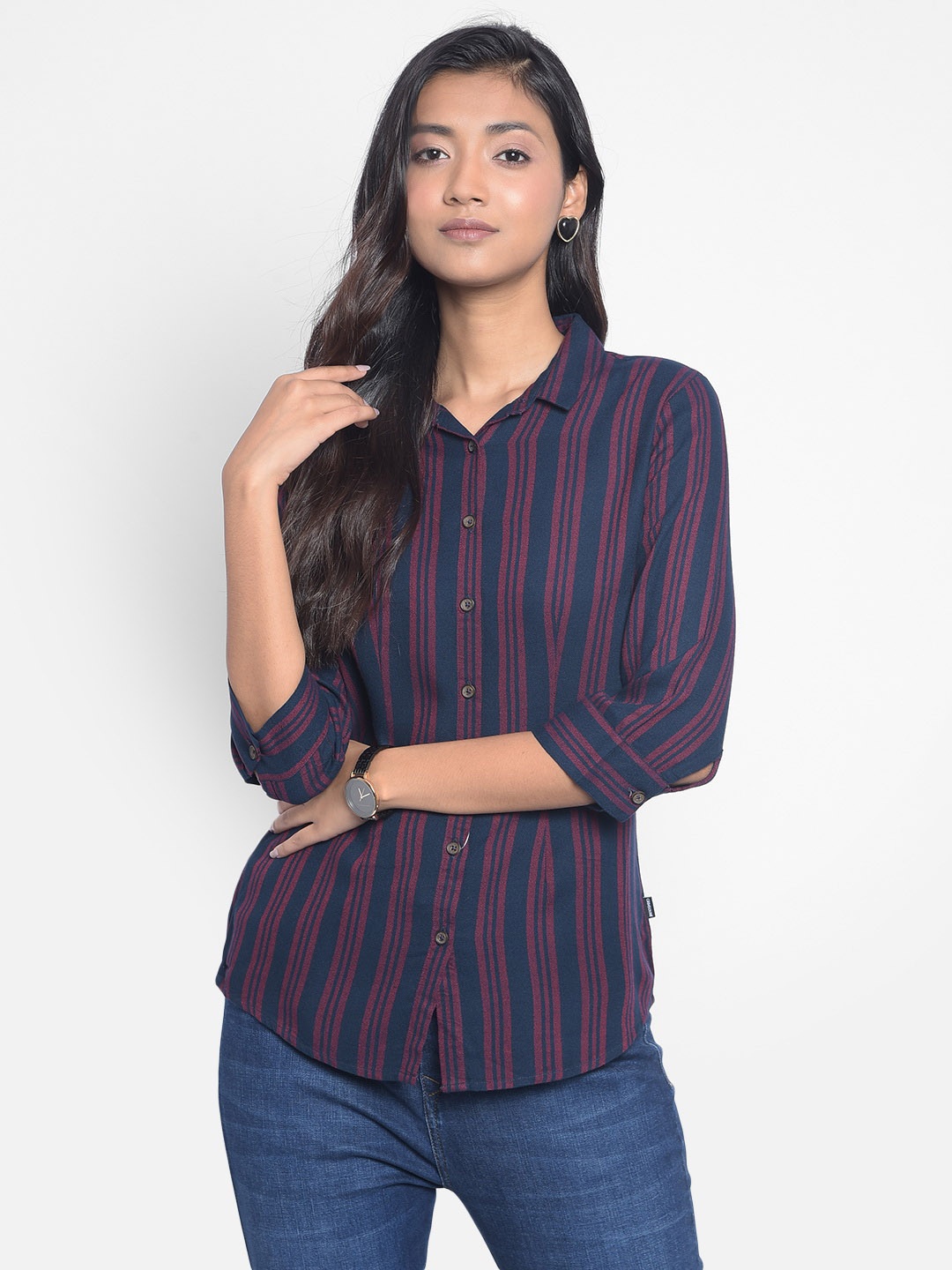 

Crimsoune Club Classic Vertical Striped Casual Shirt, Red