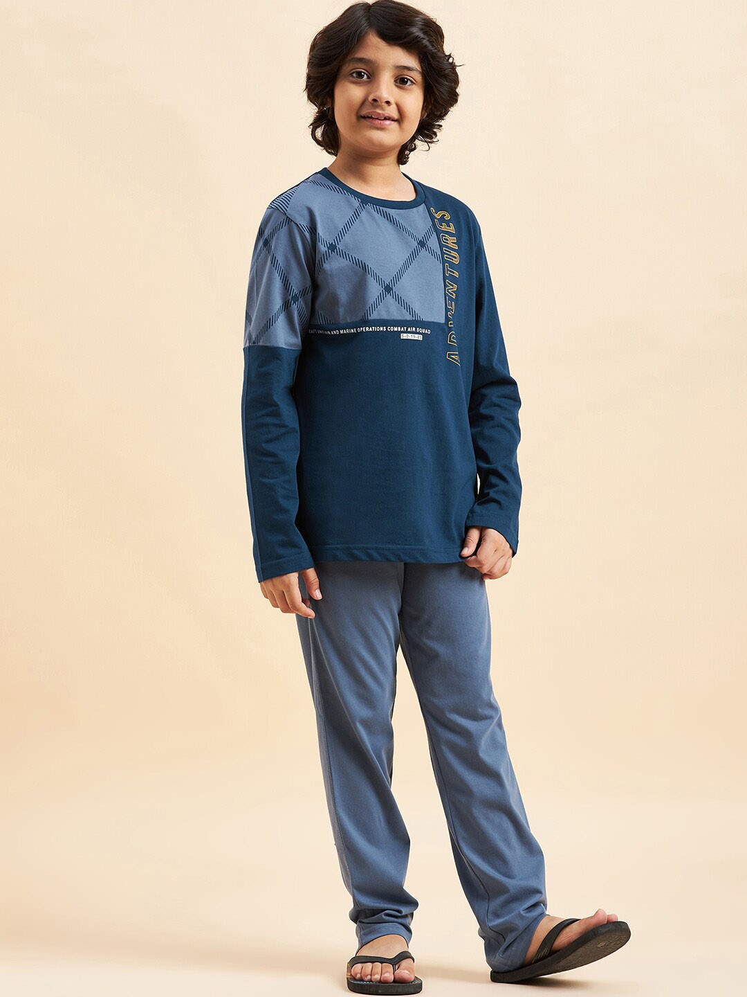 

Sweet Dreams Boys Navy Blue Graphic Printed Night Suit