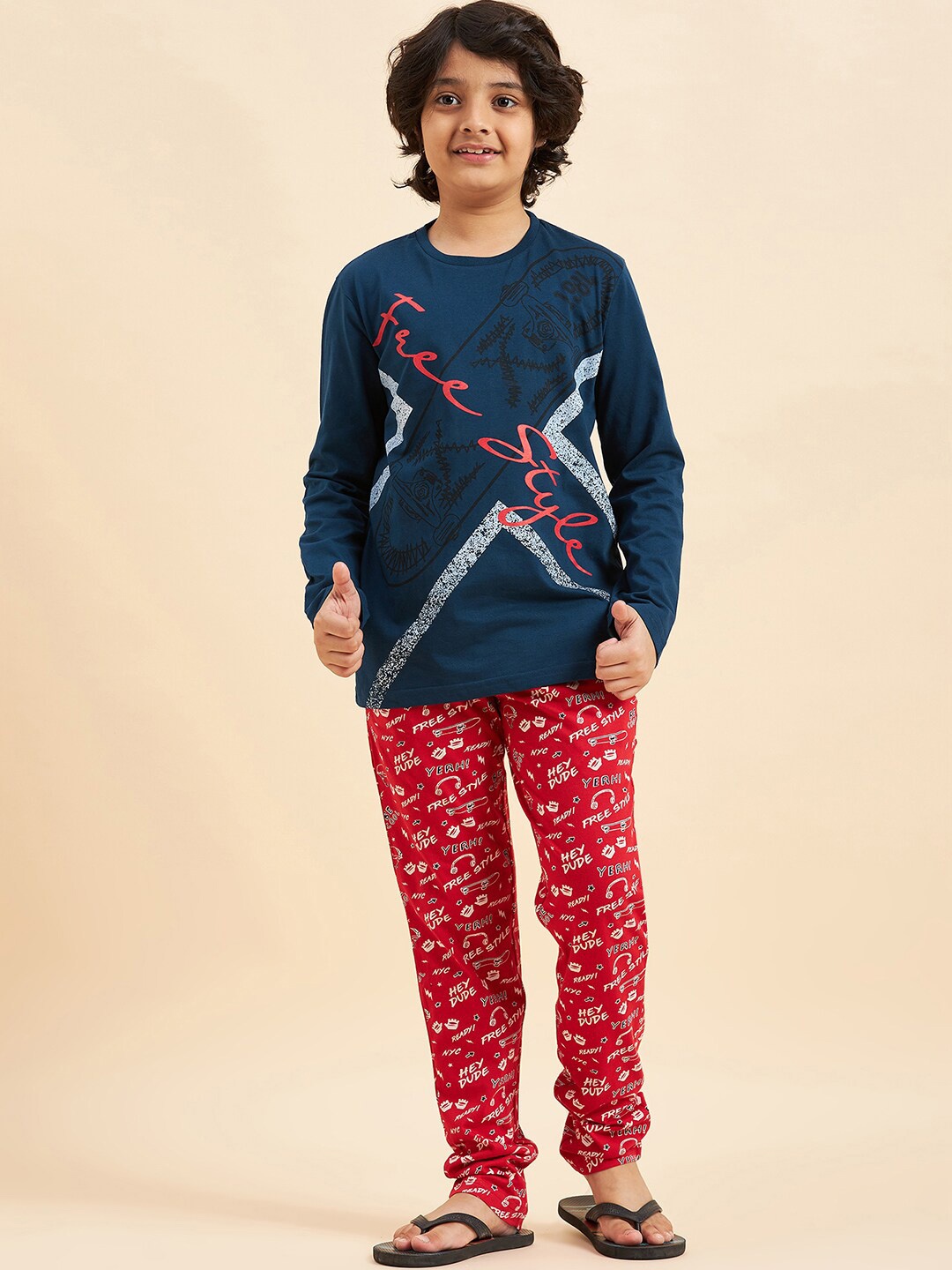 

Sweet Dreams Boys Typography Printed Long Sleeve T-shirt With Pyjamas, Navy blue