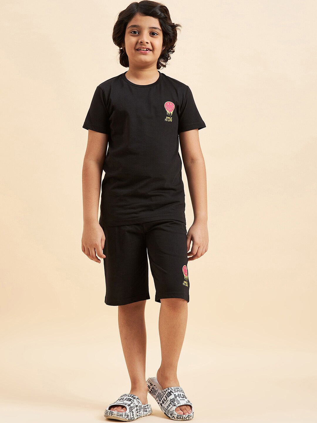 

Sweet Dreams Boys Graphic Printed Short Sleeve T-shirt With Shorts, Black
