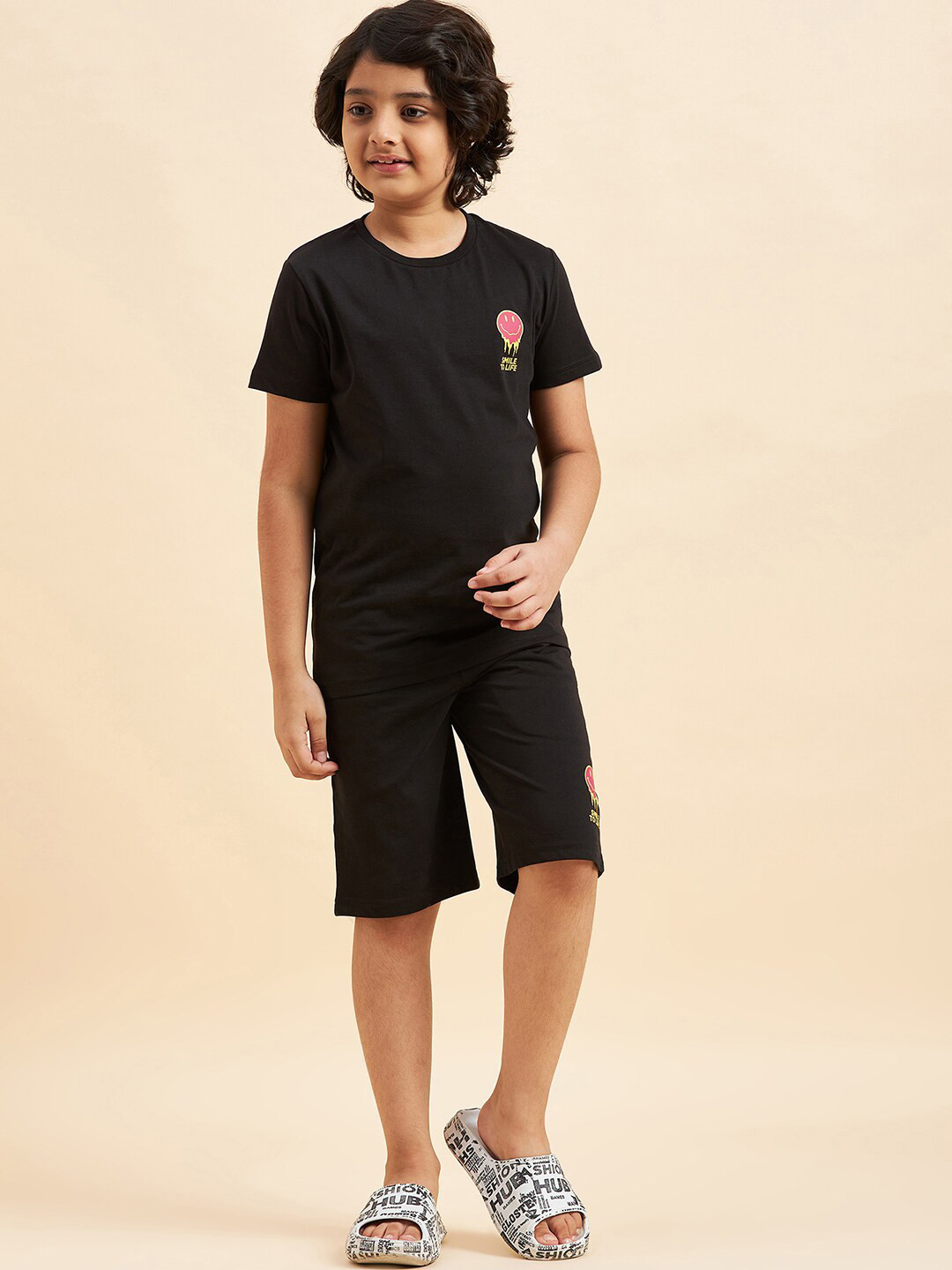 

Sweet Dreams Boys Typography Printed Night Suit, Black