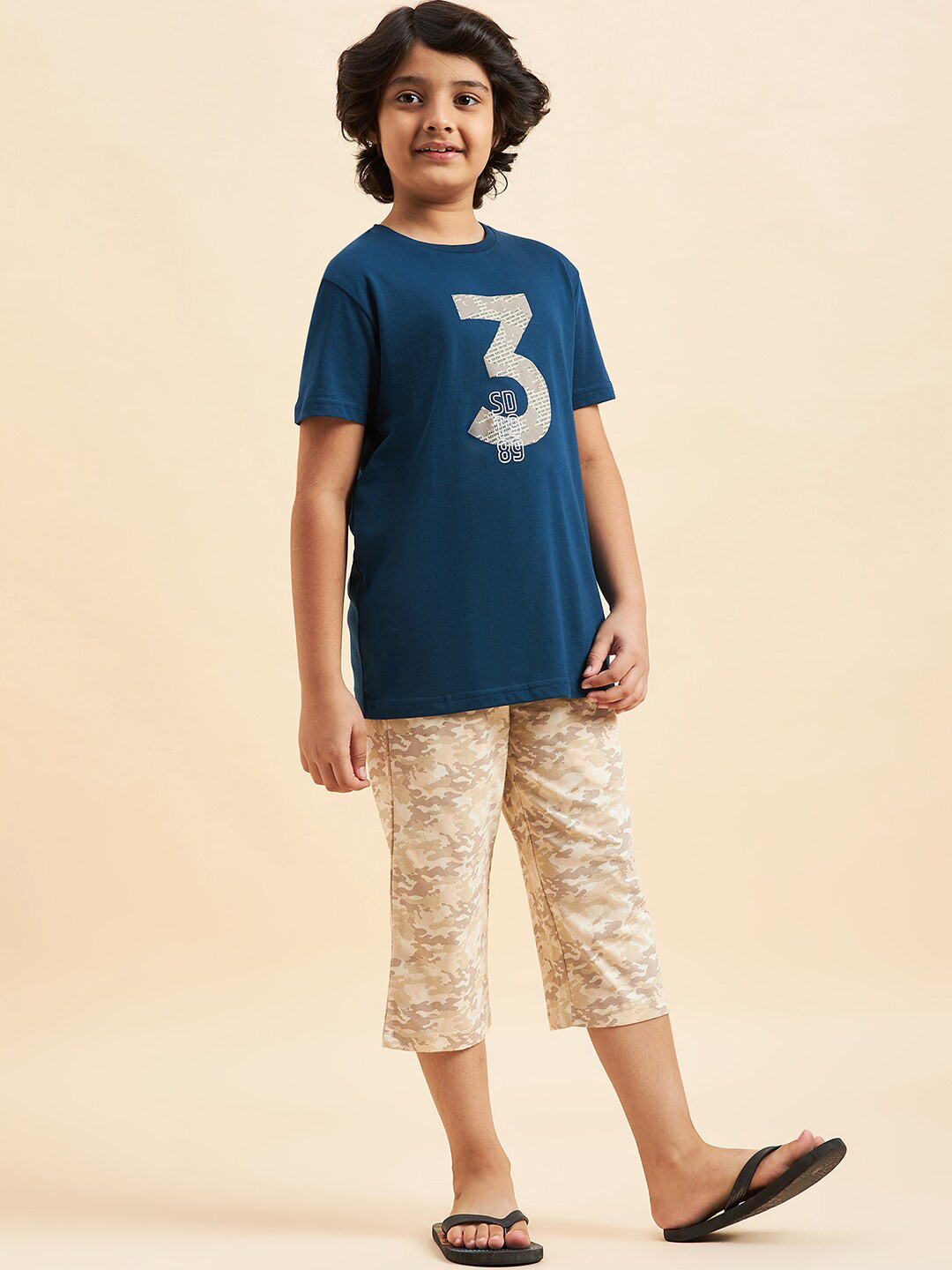 

Sweet Dreams Boys Typography Printed Night Suit, Navy blue