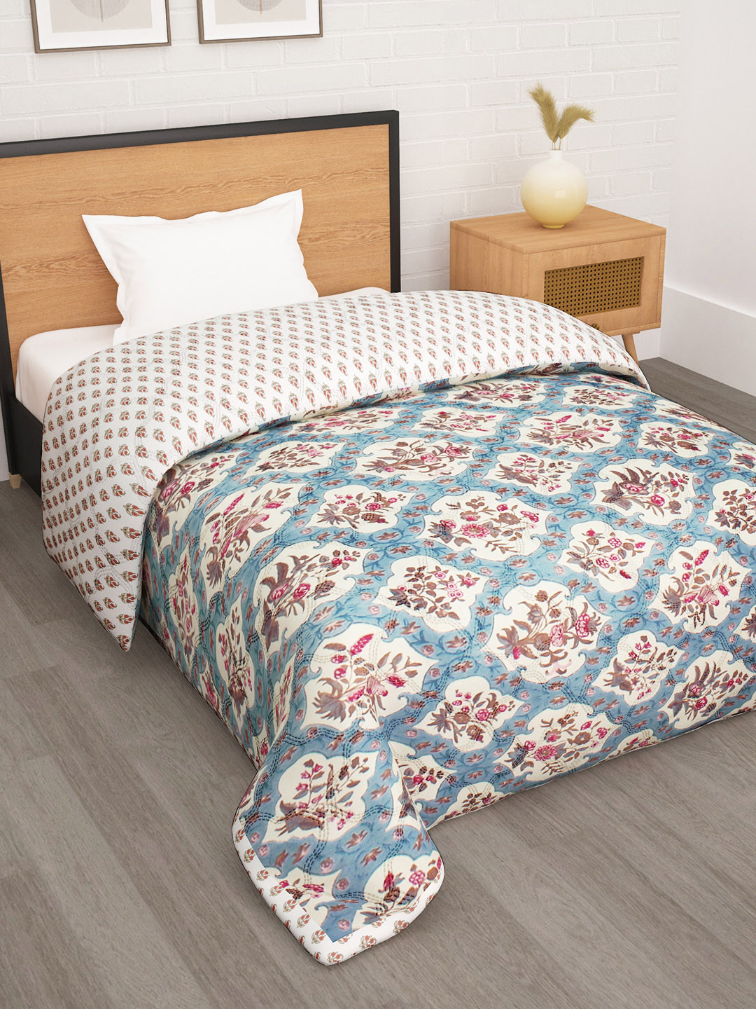 

Story@home Floral Printed Ac Room 180 GSM Reversible Single Bed Comforter, Cream