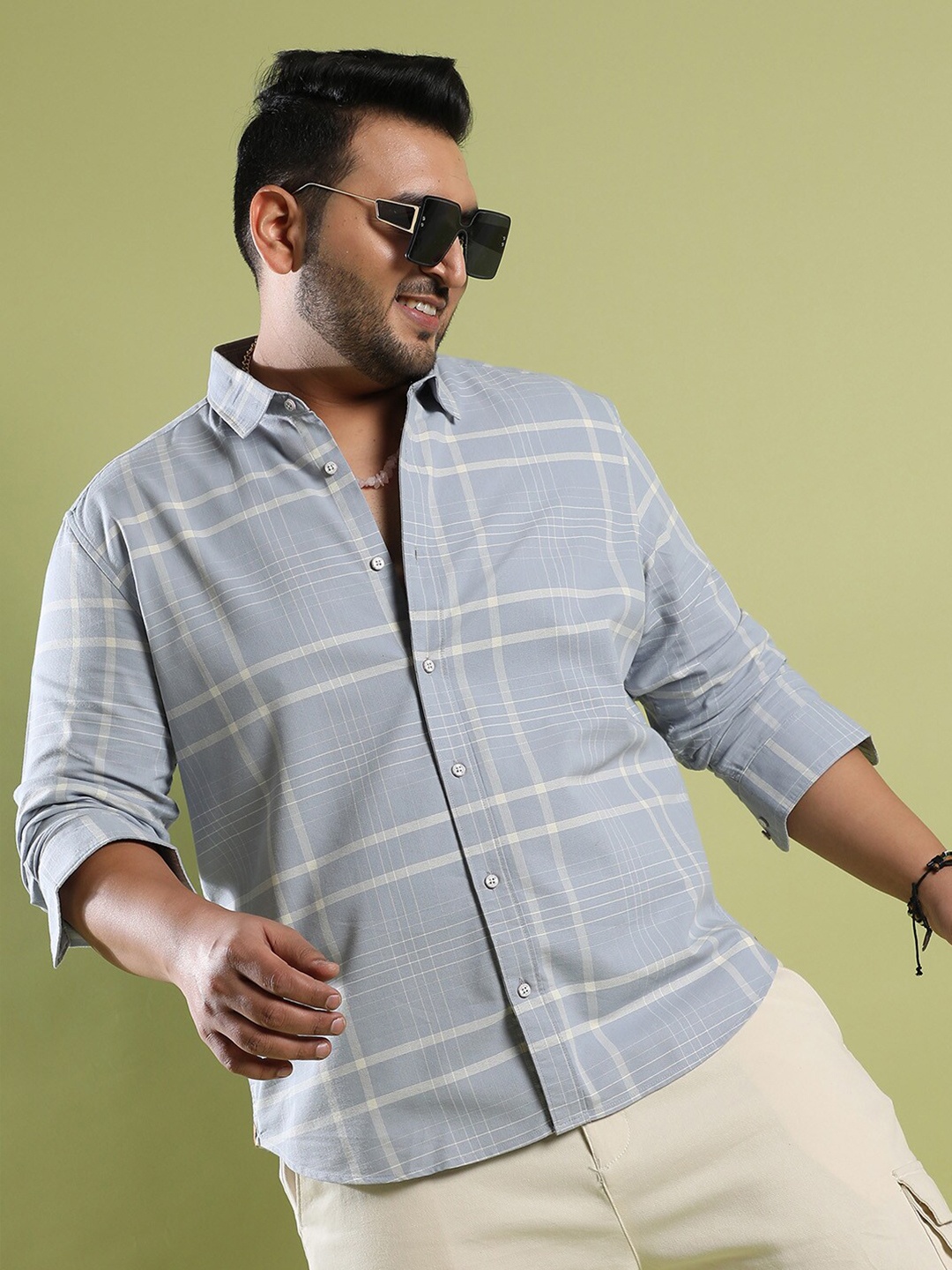 

Instafab Plus Classic Windowpane Checks Cotton Casual Shirt, Grey