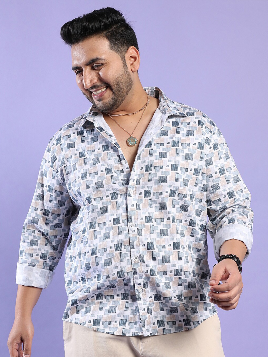 

Instafab Plus Classic Geometric Printed Casual Shirt, Blue