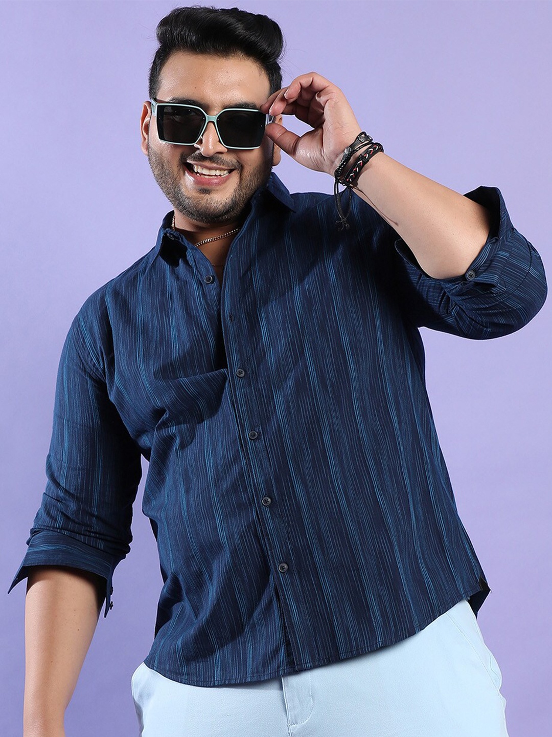 

Instafab Plus Striped Cotton Classic Opaque Casual Shirt, Navy blue