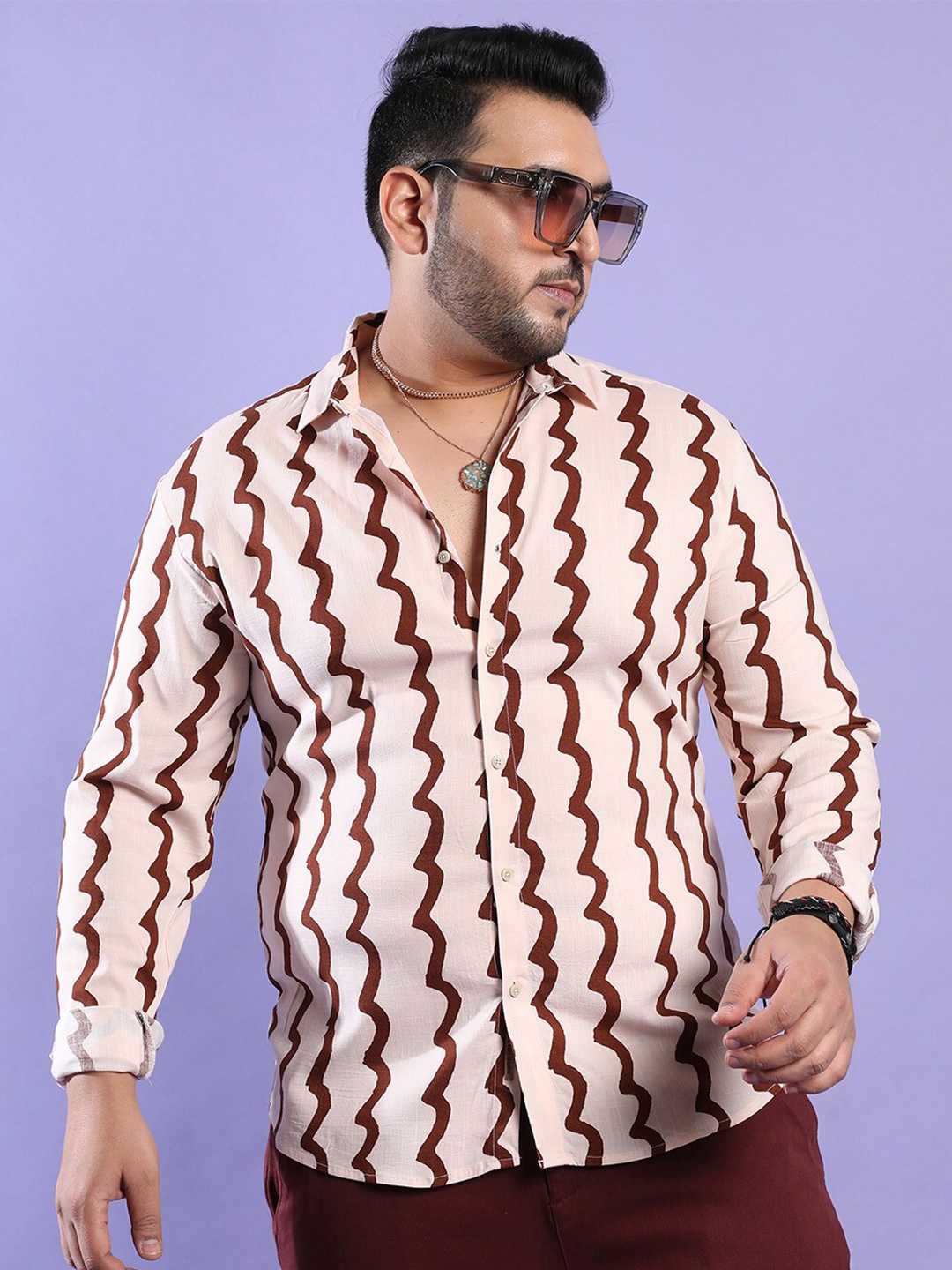 

Instafab Plus Size Classic Regular Fit Striped Casual Shirt, Beige
