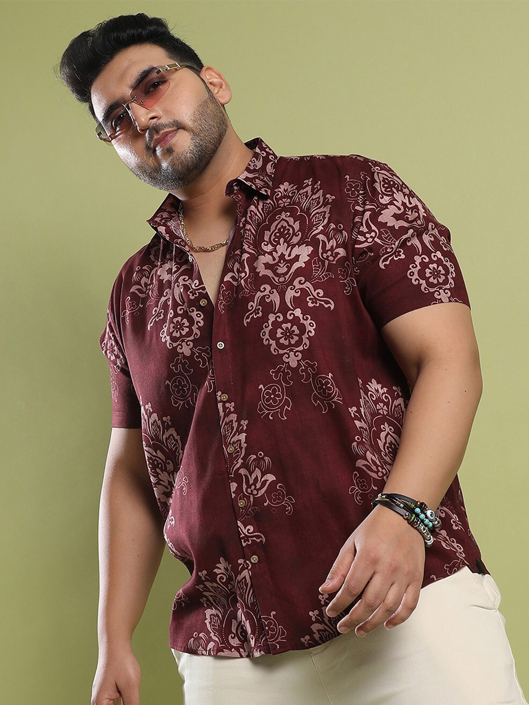 

Instafab Plus Classic Fit Ethnic Motif Printed Casual Shirt, Brown