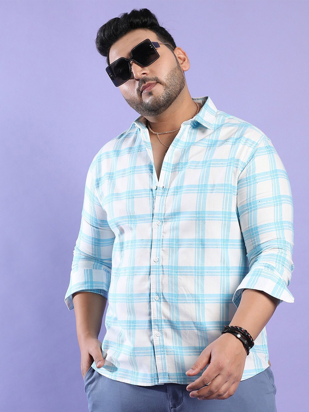 

Instafab Plus Size Checked Classic Regular Fit Cotton Casual Shirt, White
