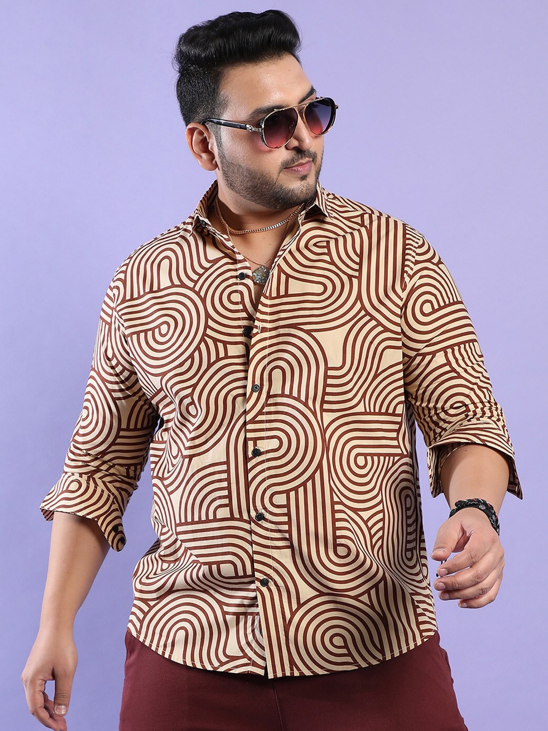 

Instafab Plus Size Abstract Printed Classic Regular Fit Cotton Casual Shirt, Beige