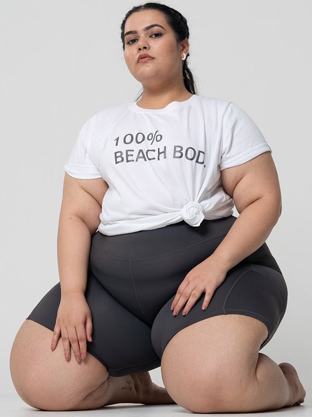 

SPIRIT ANIMAL Women Plus Size Beach Bod Typography Printed T-shirt, White