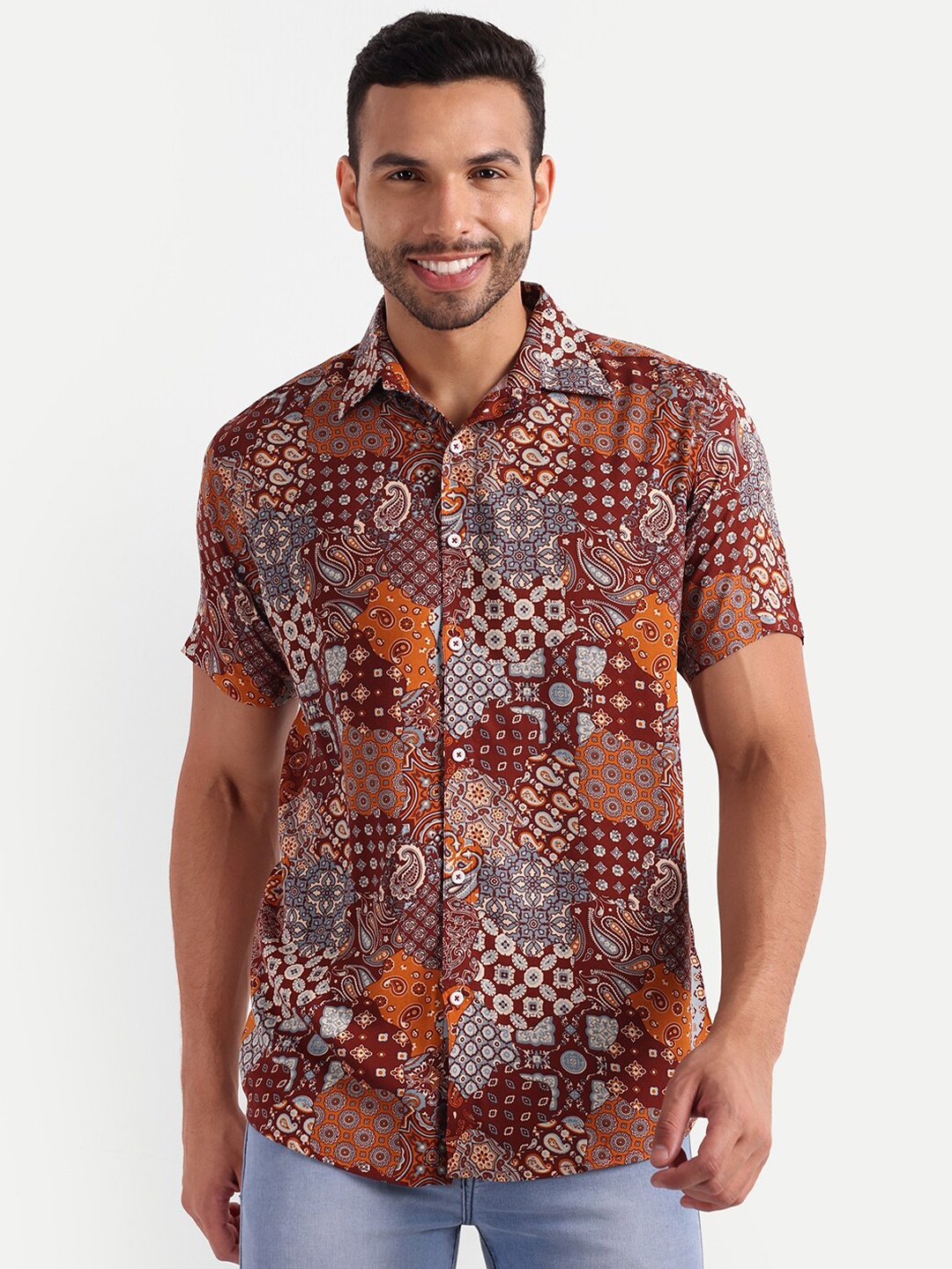 

Vida Loca Ethnic Motifs Printed Standard Casual Shirt, Brown