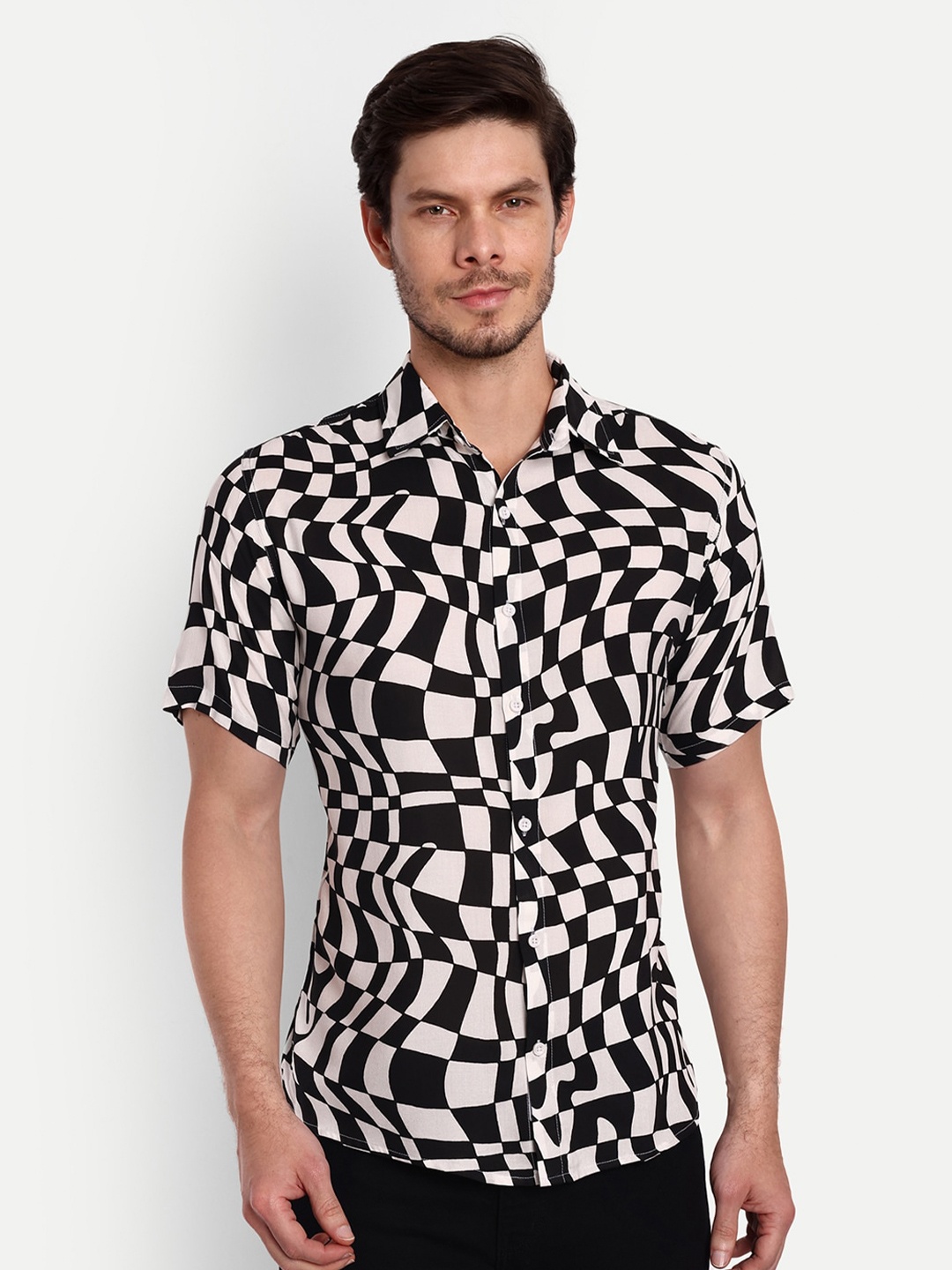 

Vida Loca Abstract Printed Standard Casual Shirt, Black